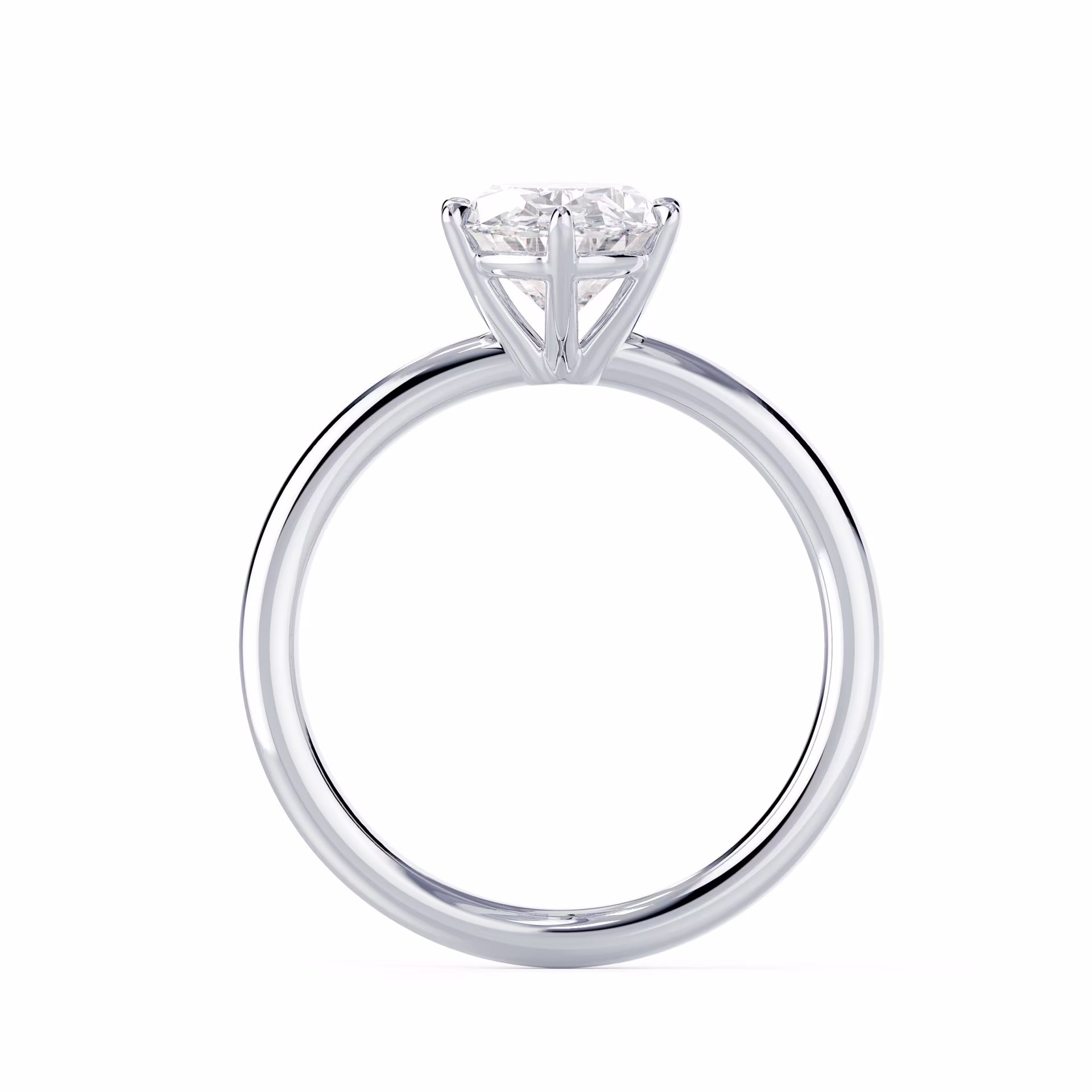 Exceptional Quality Lab Diamonds set in White Gold Oval Six Prong Solitaire (Profile View)