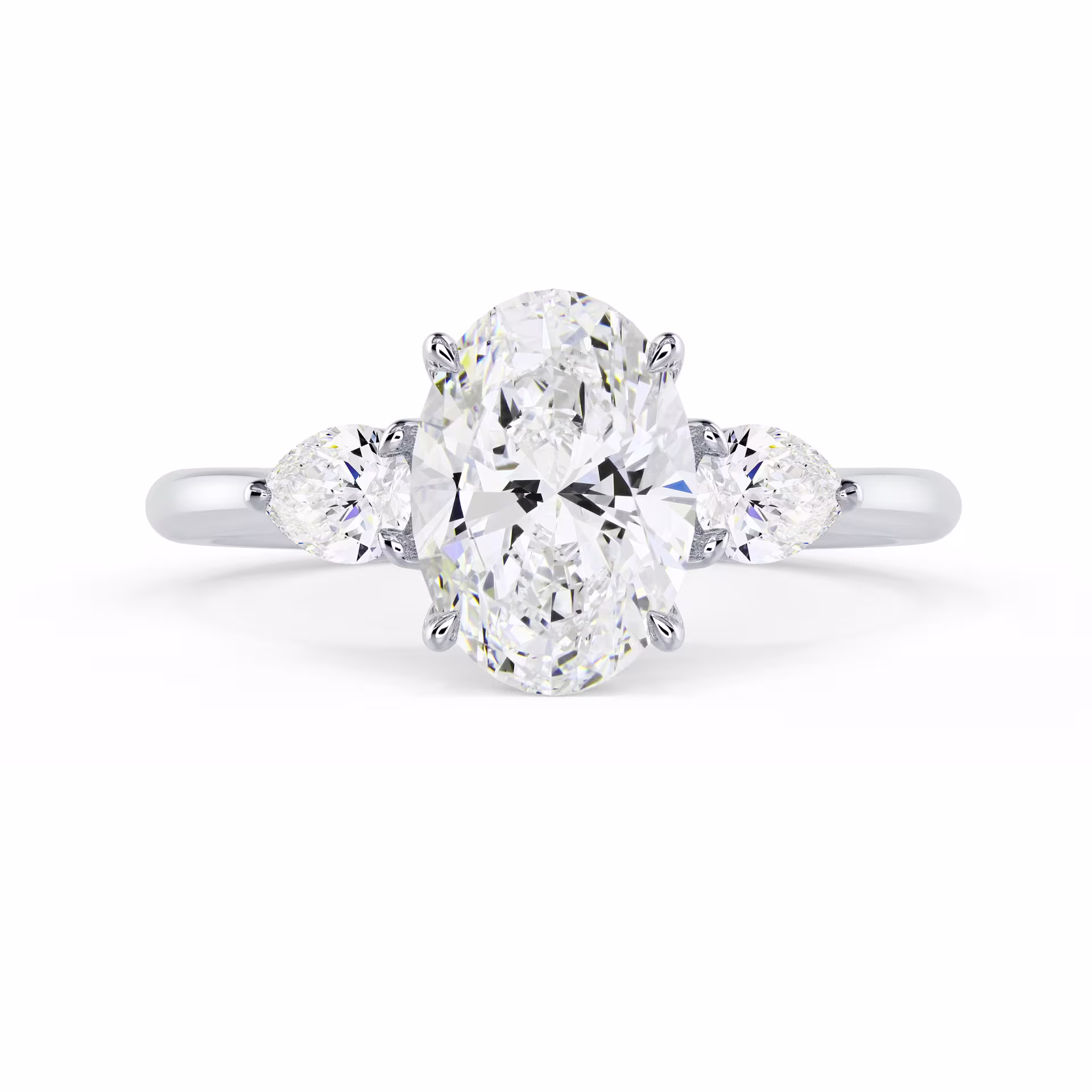 High Quality Lab Diamonds Oval and Pear Diamond Engagement Ring in White Gold (Main View)