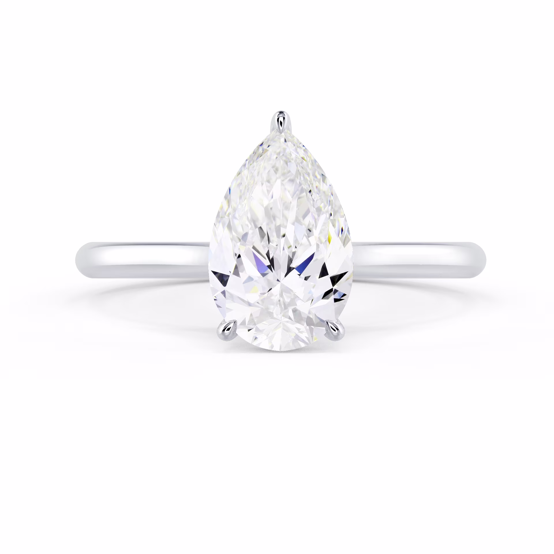 Exceptional Quality Synthetic Diamonds Pear Cathedral Solitaire Diamond Engagement Ring in White Gold (Main View)