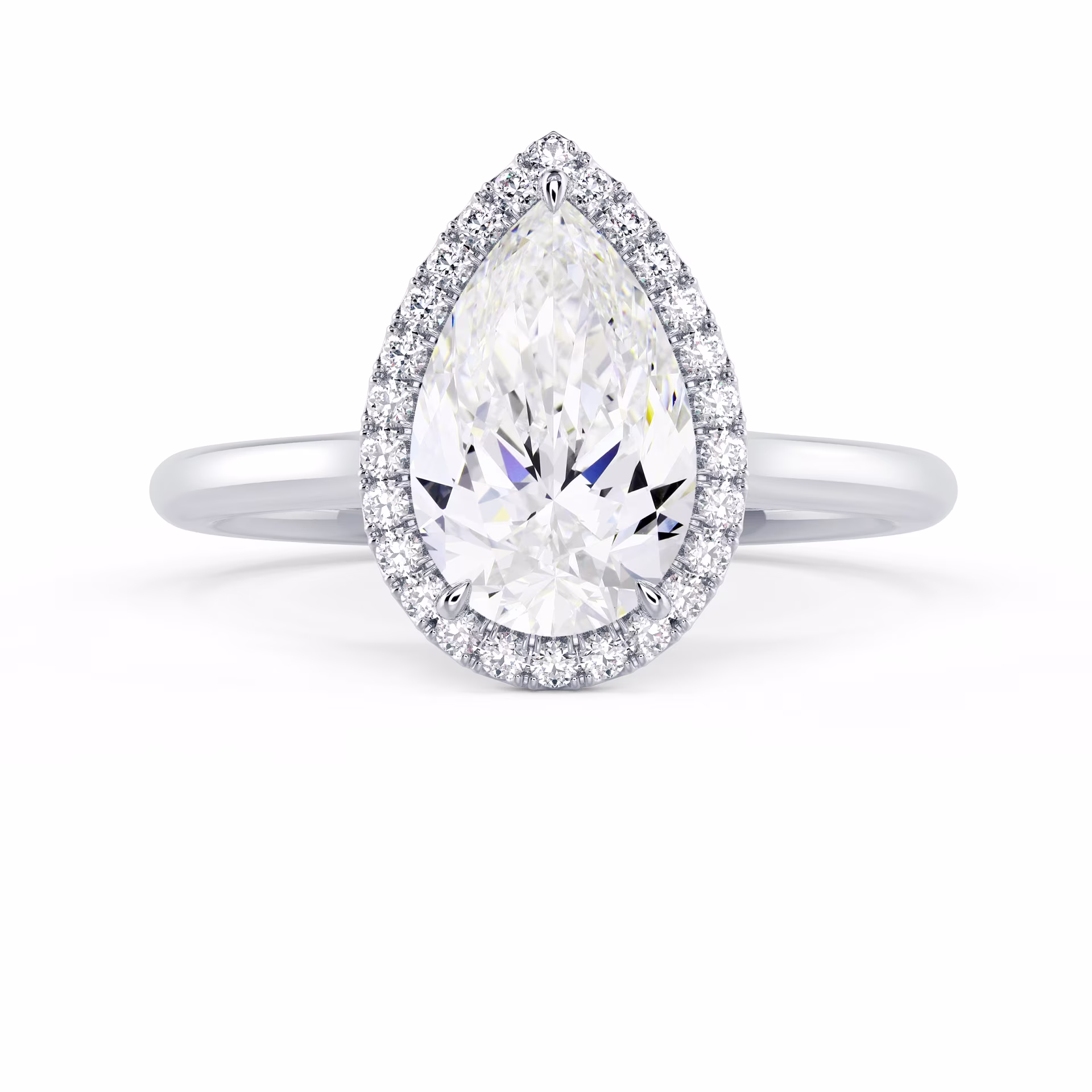 Hand Selected Lab Diamonds Pear Single Halo Diamond Engagement Ring in White Gold (Main View)