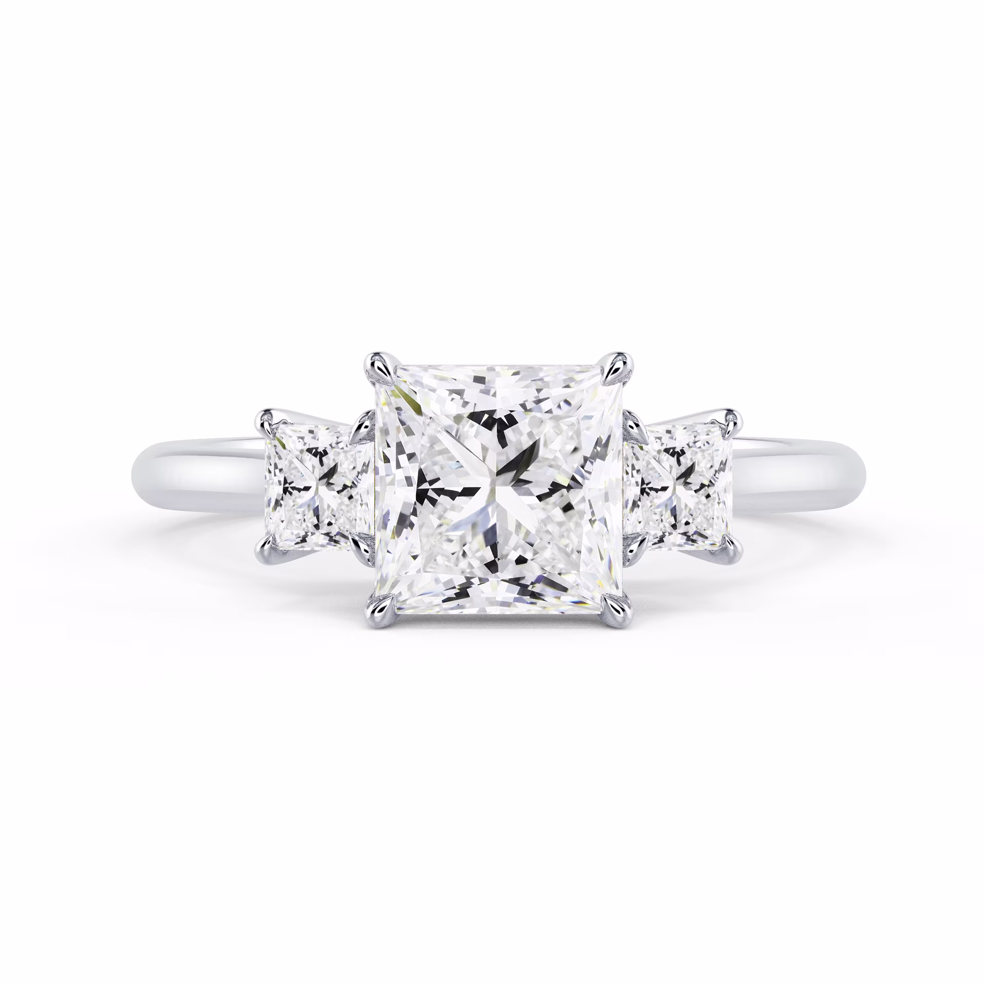 Diamonds set in White Gold Princess Three Stone Setting (Main View)
