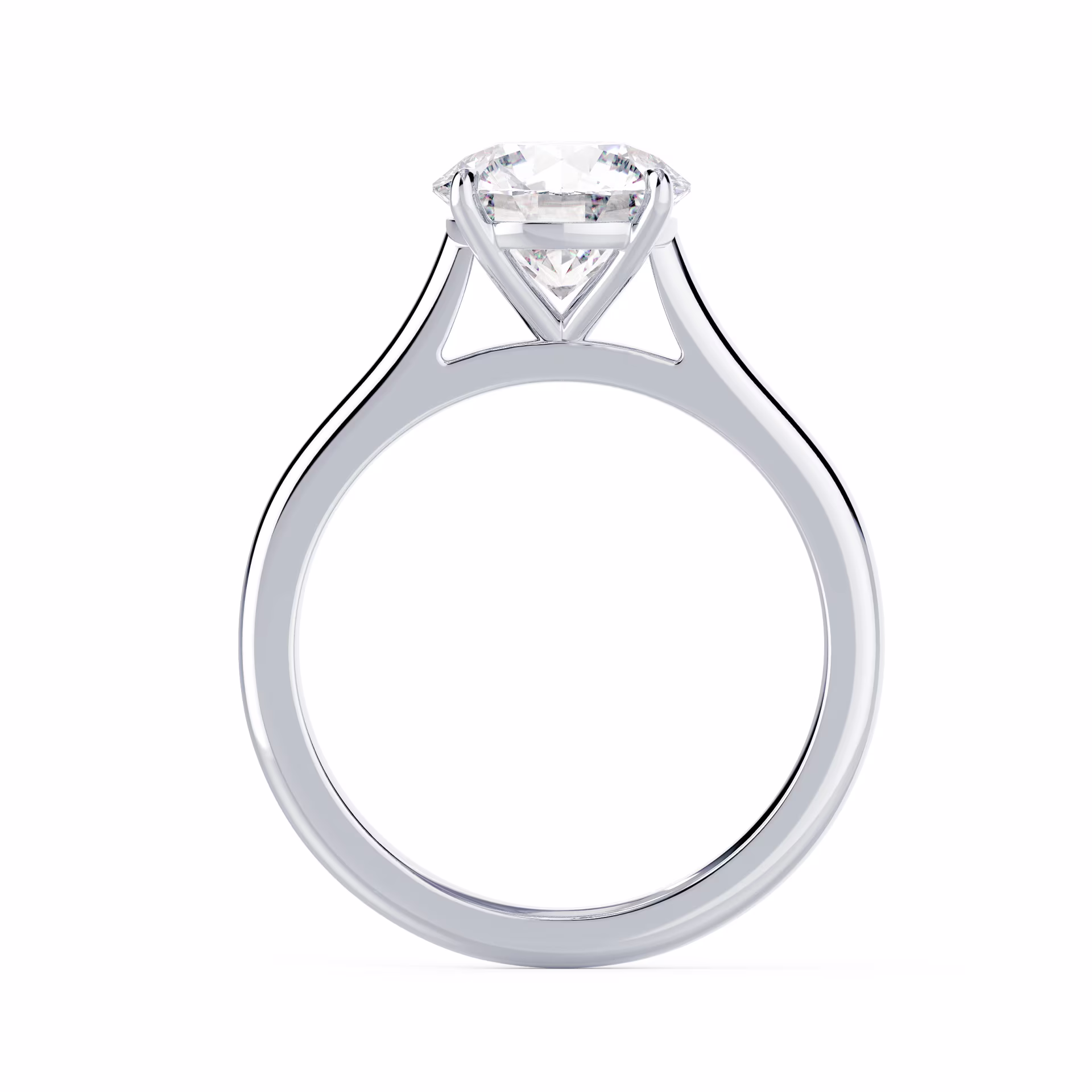 White Gold Round Cathedral Solitaire Diamond Engagement Ring featuring Lab Diamonds (Profile View)