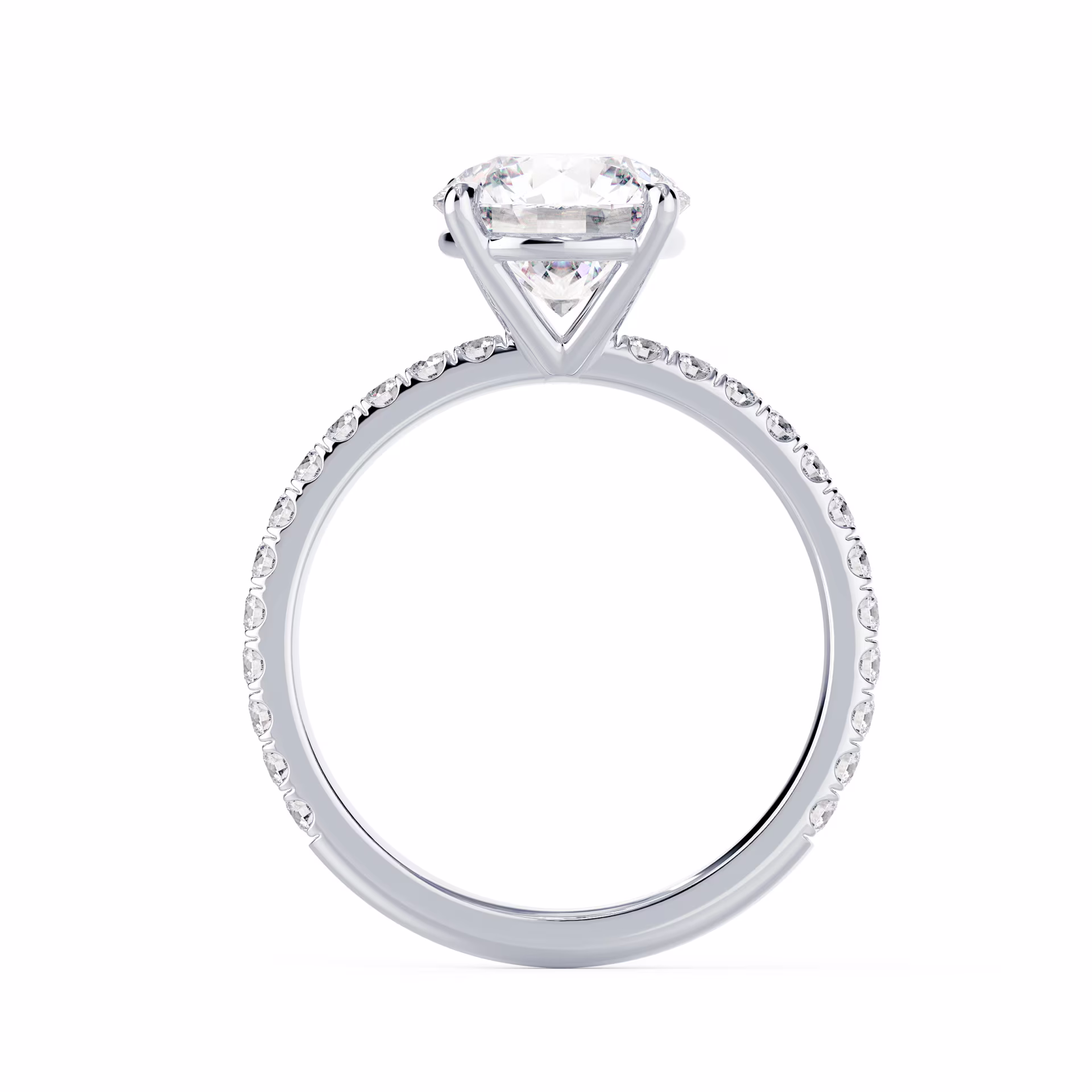 Diamonds Round Petite Four Prong Pavé Setting in White Gold (Profile View)