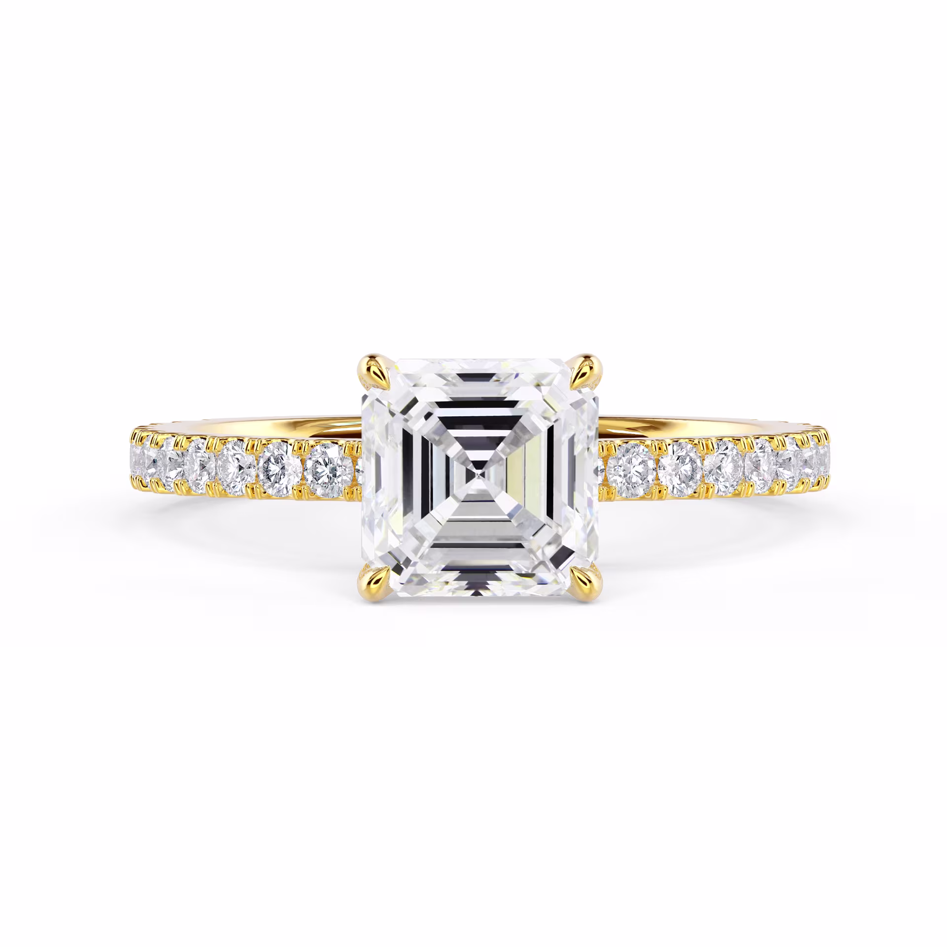 Hand Selected Lab Diamonds set in Yellow Gold Asscher Classic Four Prong Pavé Setting (Main View)