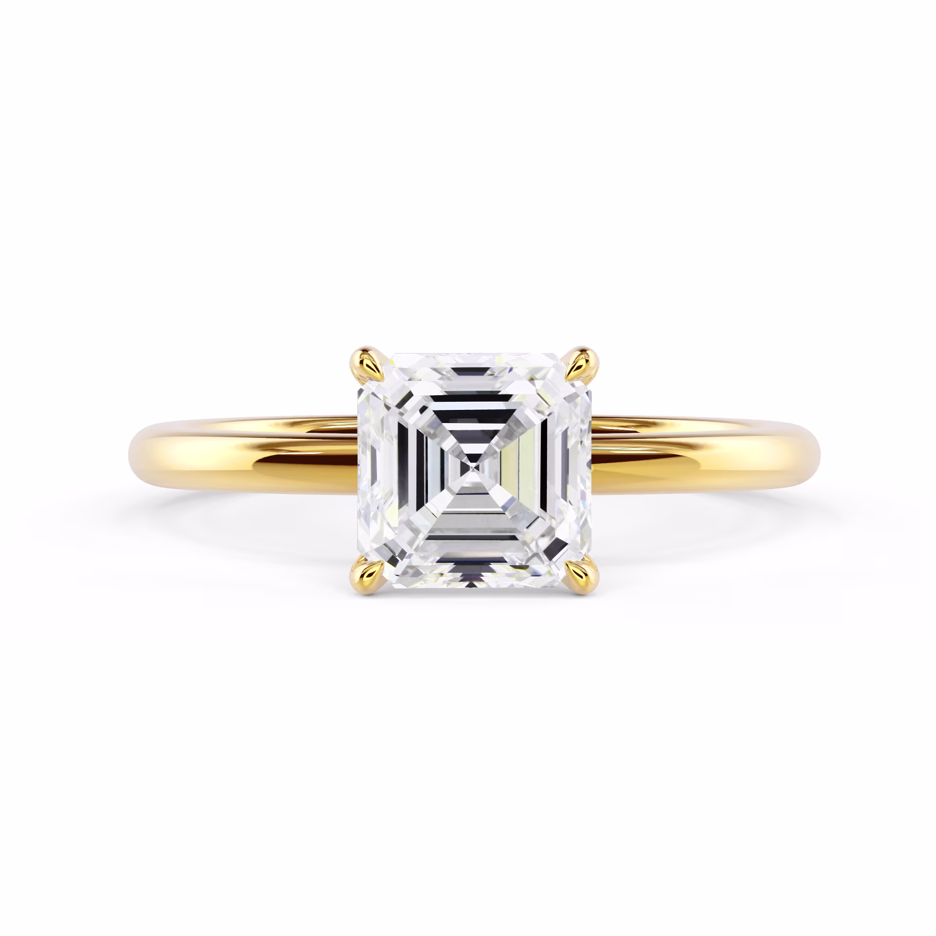 Lab Created Diamonds Asscher Cut Four Prong Solitaire Diamond Engagement Ring in Yellow Gold (Main View)