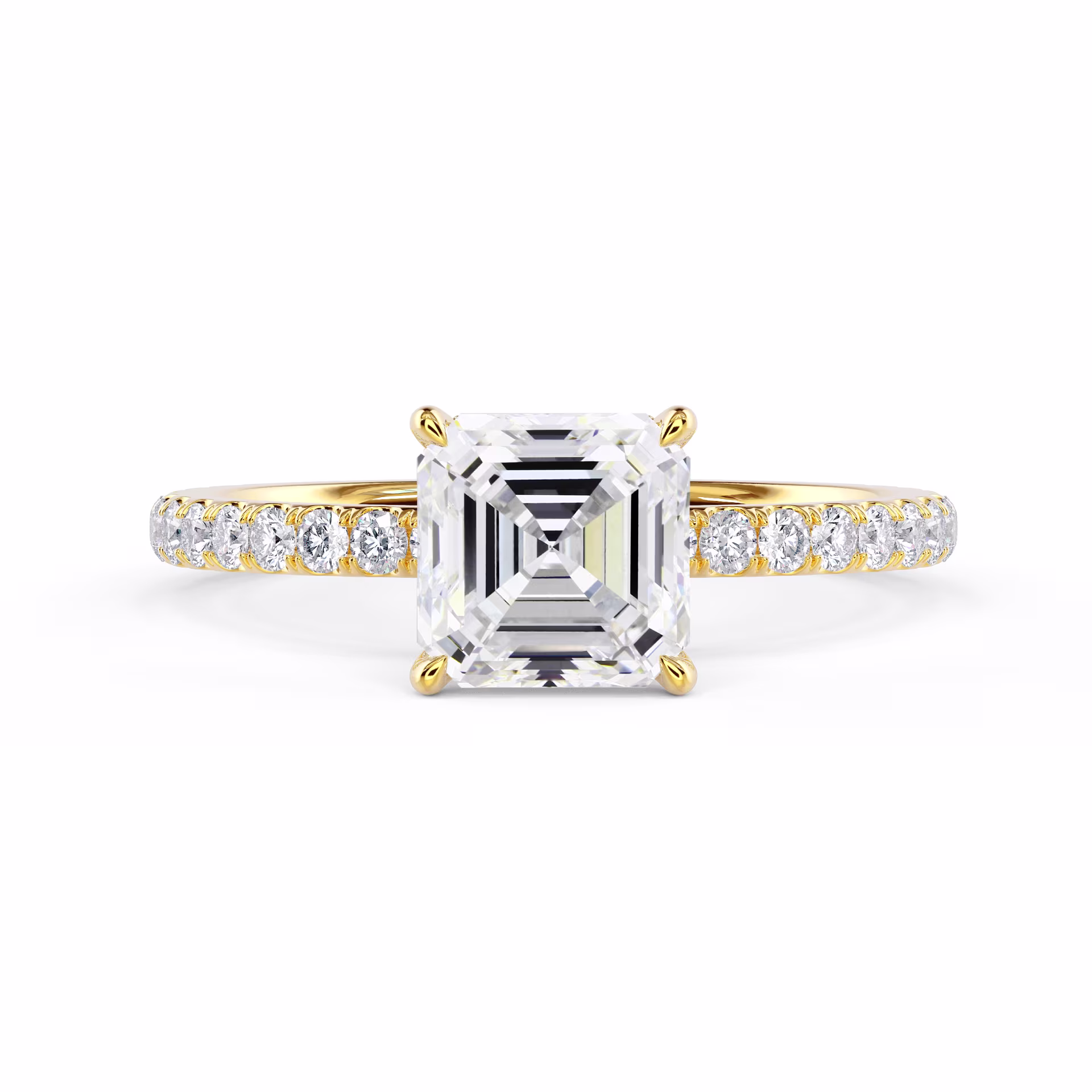 Diamonds Asscher Petite Four Prong Pavé Diamond Engagement Ring in Yellow Gold (Main View)