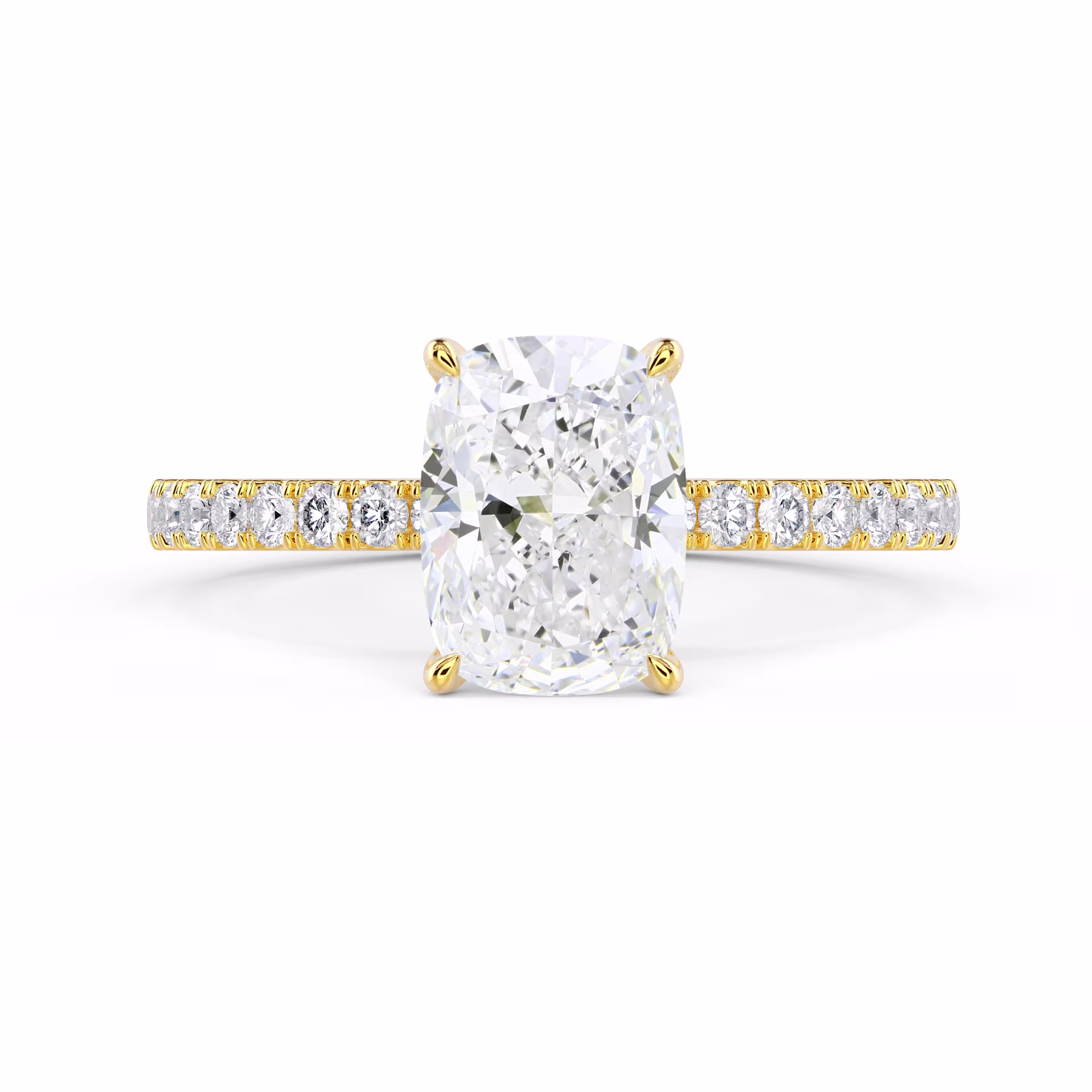 Yellow Gold Cushion Classic Four Prong Pavé Setting featuring Created Diamonds (Main View)