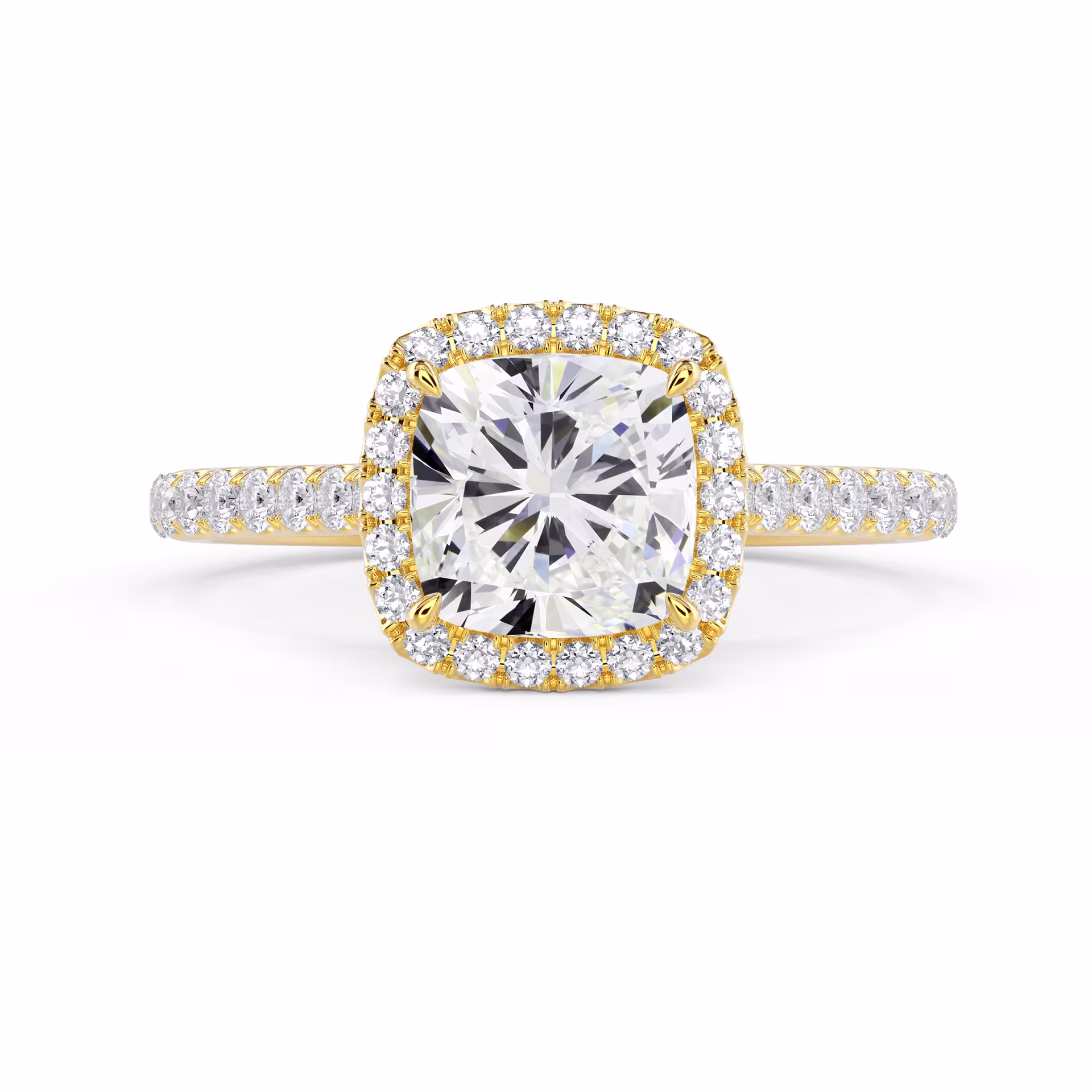 Yellow Gold Cushion Halo Pavé Diamond Engagement Ring featuring Diamonds (Main View)