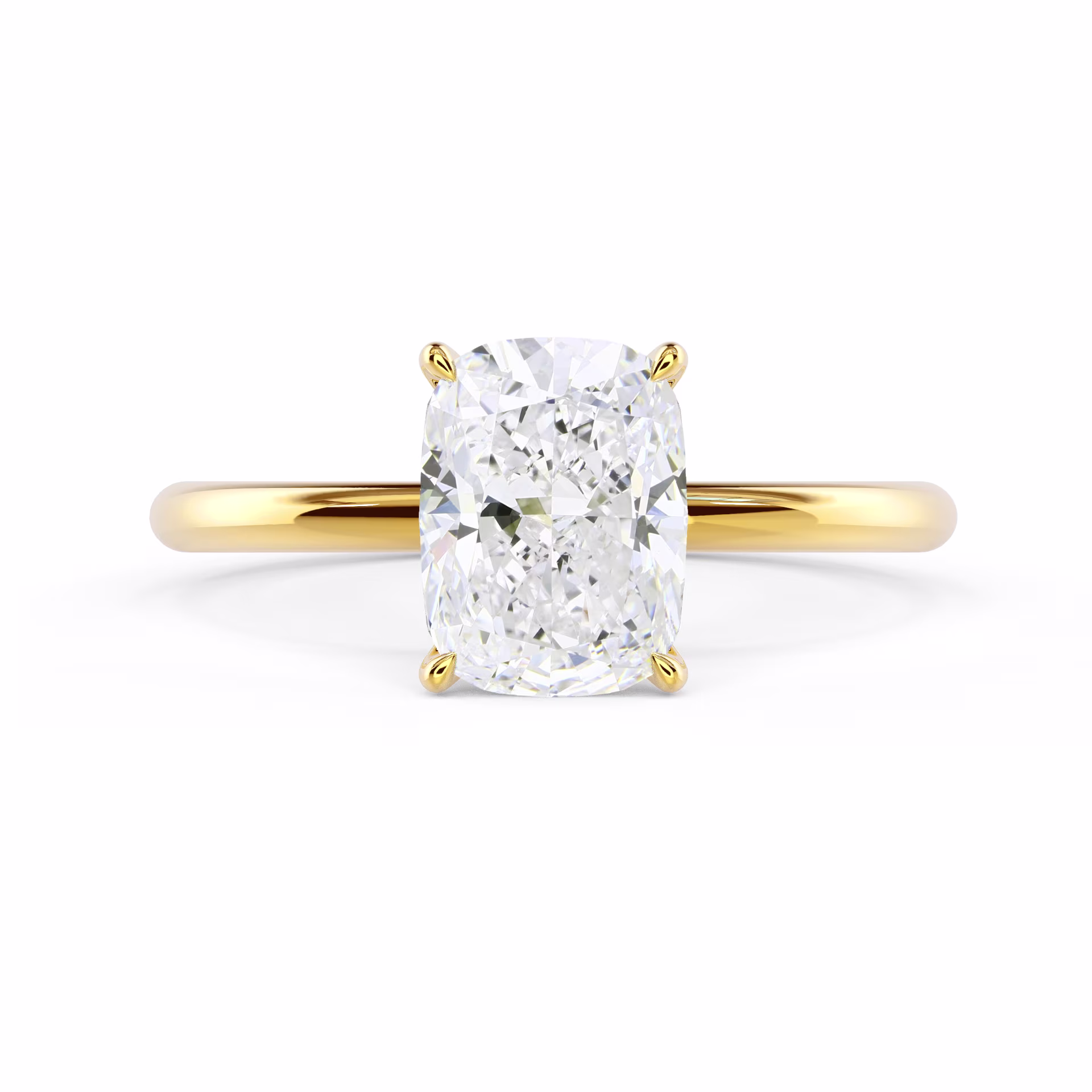 Created Diamonds set in Yellow Gold Cushion Petite Four Prong Solitaire Diamond Engagement Ring (Main View)