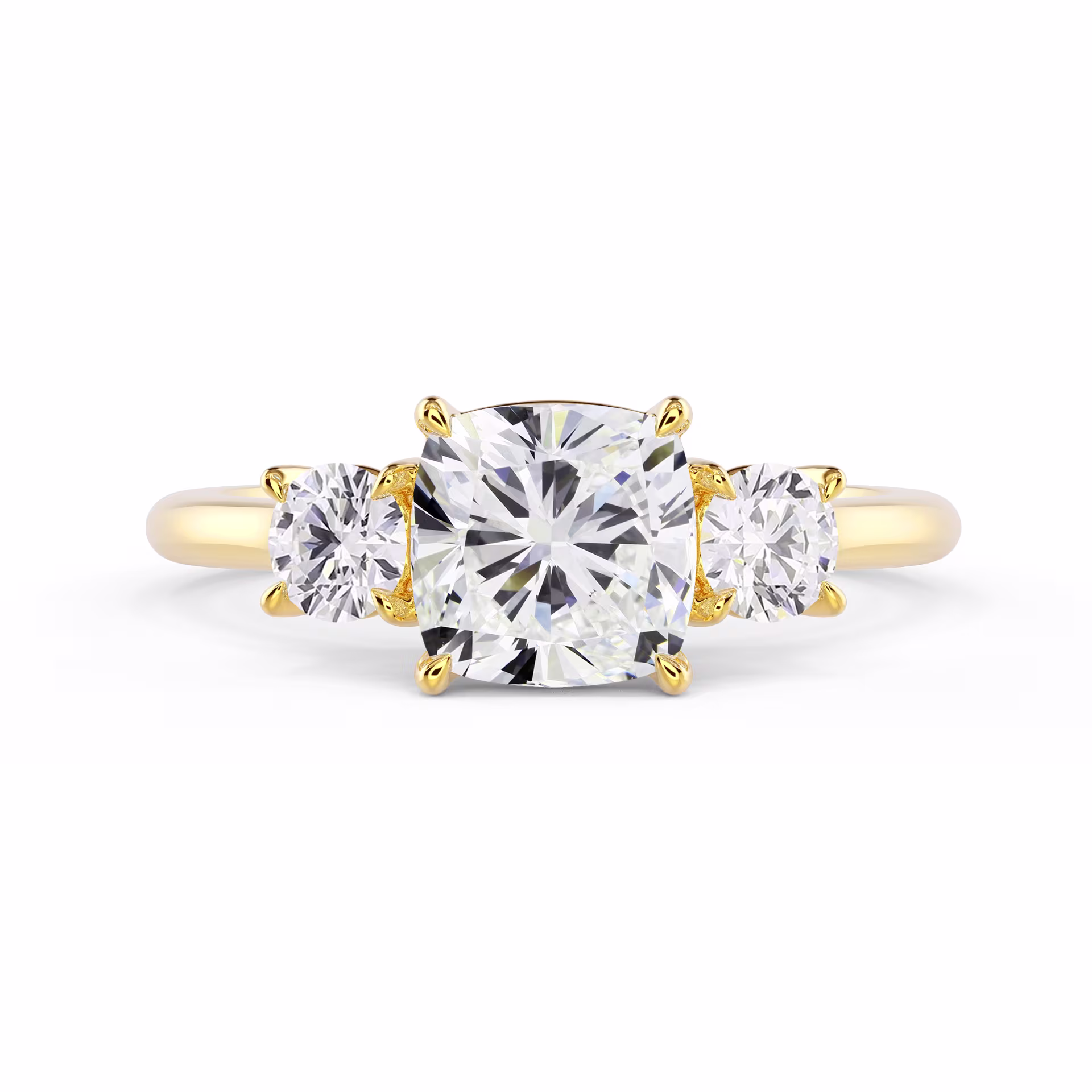 Yellow Gold Cushion and Round Diamond Engagement Ring featuring Diamonds (Main View)