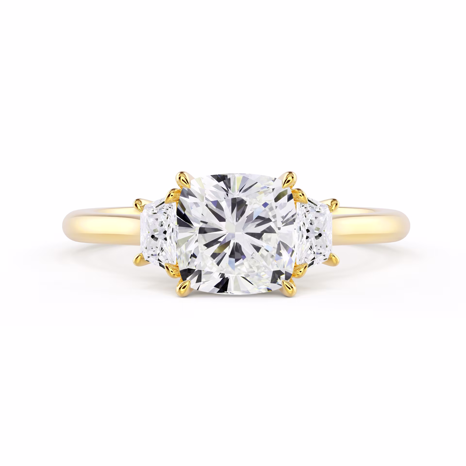 Lab Diamonds set in Yellow Gold Cushion and Trapezoid Setting (Main View)
