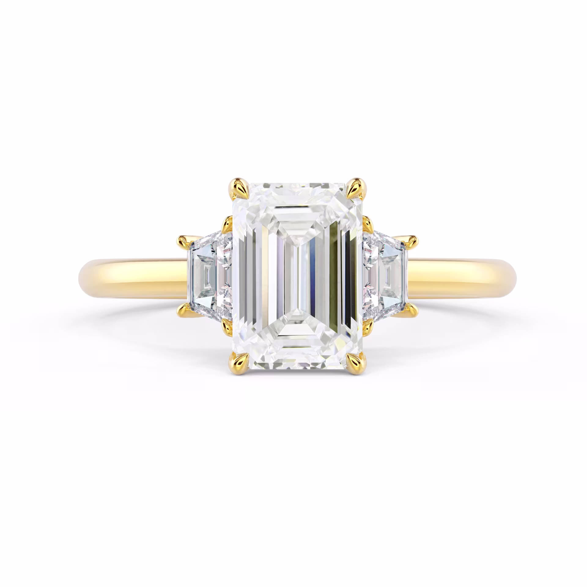 Diamonds set in Yellow Gold Emerald and Trapezoid Diamond Engagement Ring (Main View)