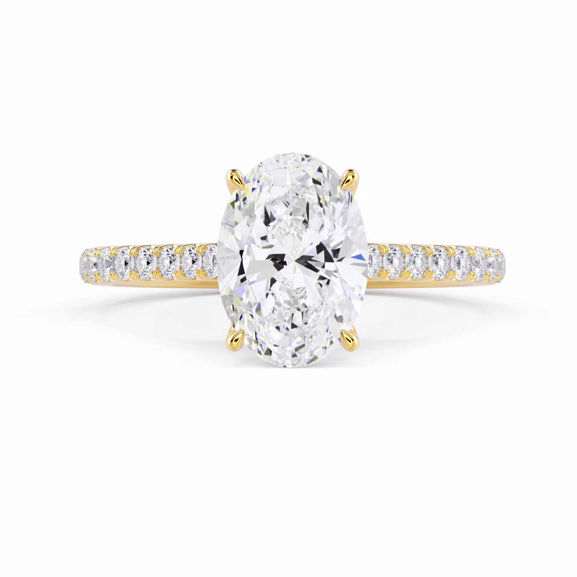 Lab Diamonds Oval Cathedral Pavé Diamond Engagement Ring in Yellow Gold (Main View)