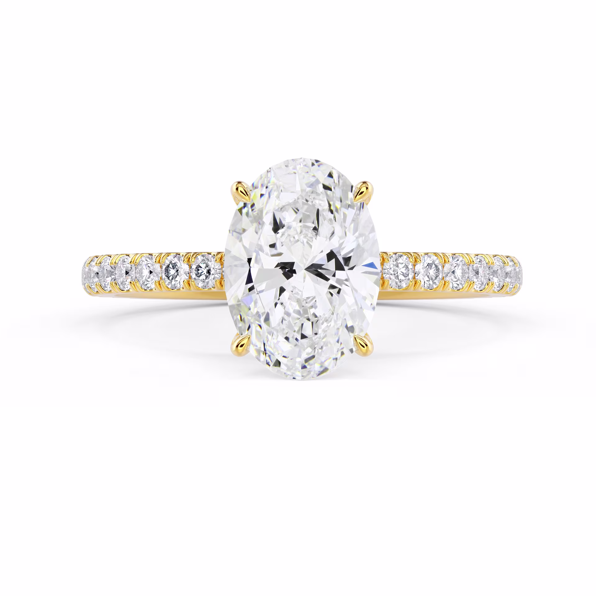 Exceptional Quality Lab Diamonds Oval Classic Four Prong Pavé Setting in Yellow Gold (Main View)