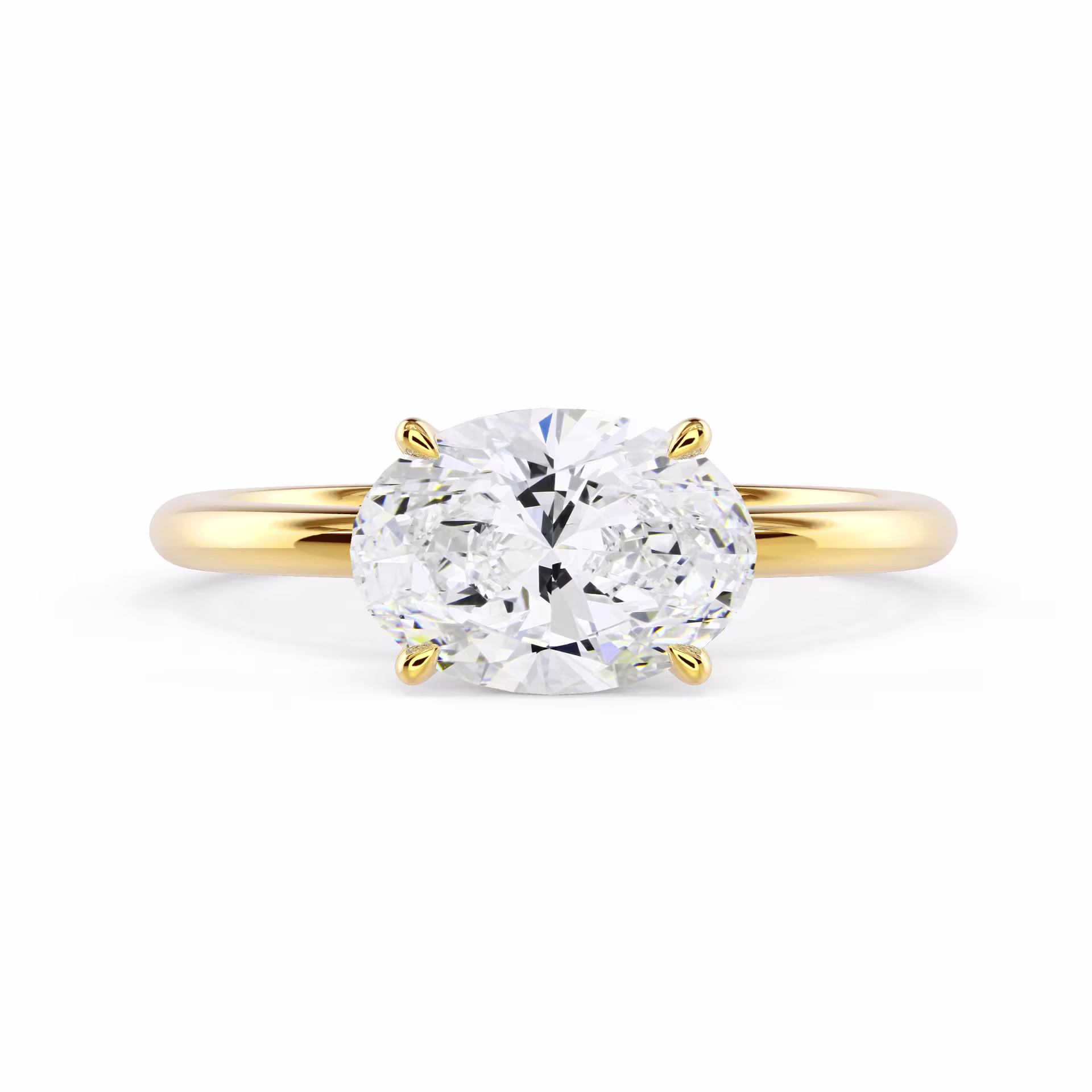 Yellow Gold Oval East-West Solitaire Diamond Engagement Ring featuring Diamonds (Main View)