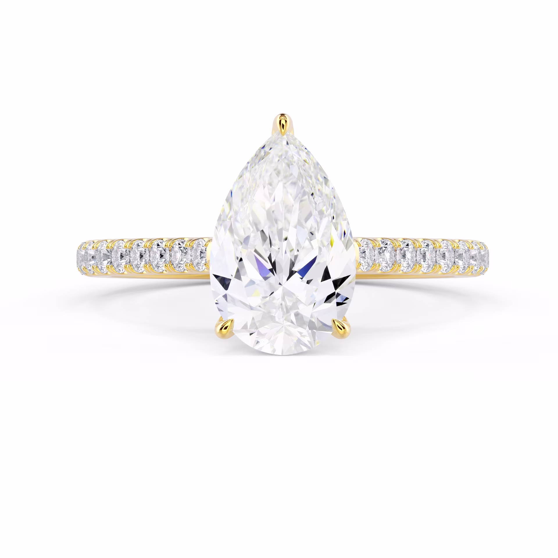 Yellow Gold Pear Cathedral Pavé Setting featuring Lab Grown Diamonds (Main View)