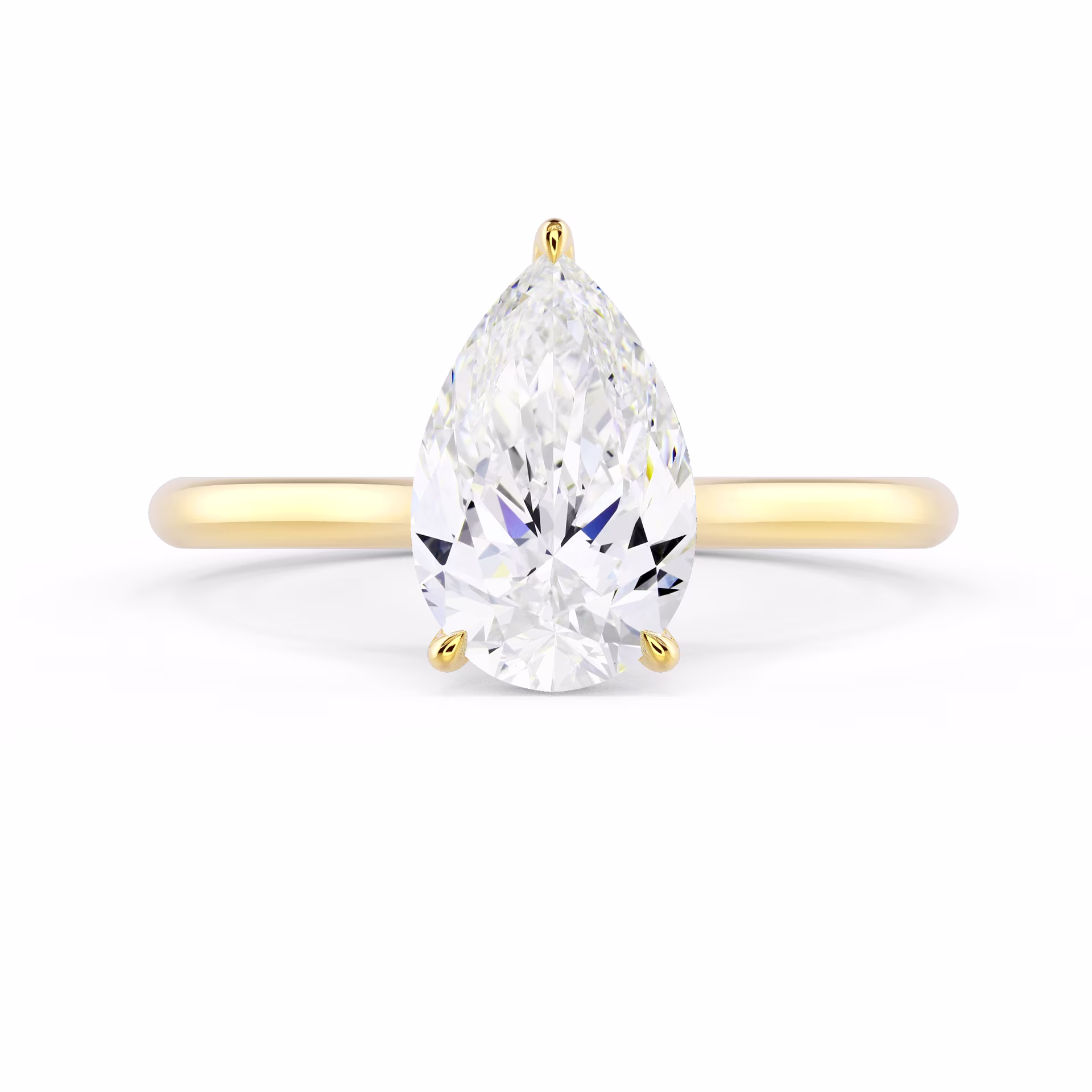 Diamonds set in Yellow Gold Pear Cathedral Solitaire Diamond Engagement Ring (Main View)