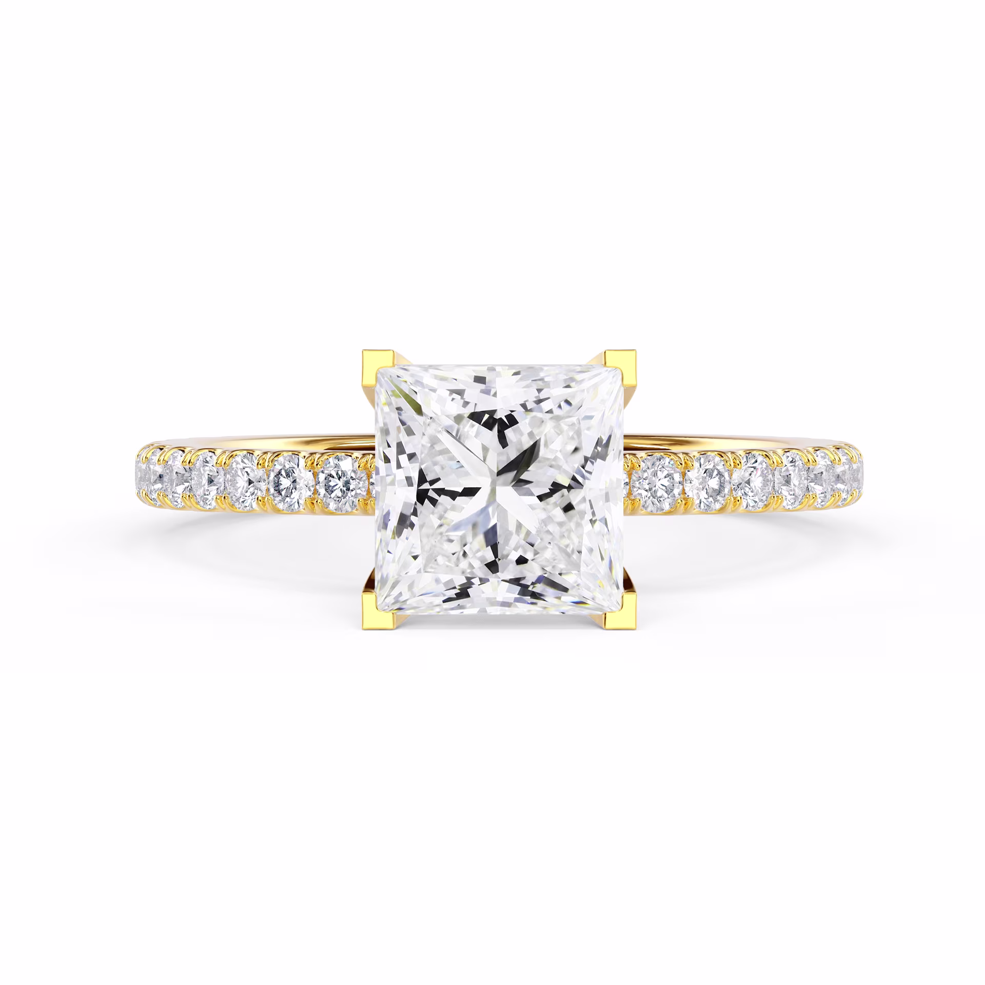 Yellow Gold Princess Classic Four Prong Pavé Setting featuring Lab Diamonds (Main View)
