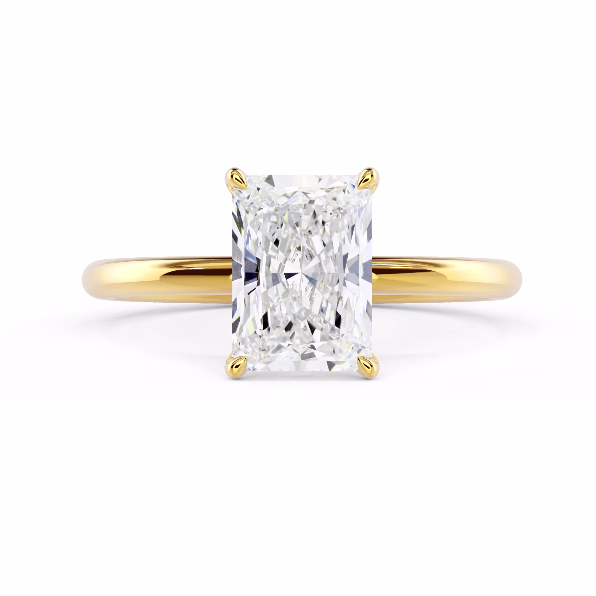 Yellow Gold Radiant Classic Four Prong Solitaire Diamond Engagement Ring featuring Hand Selected Diamonds (Main View)