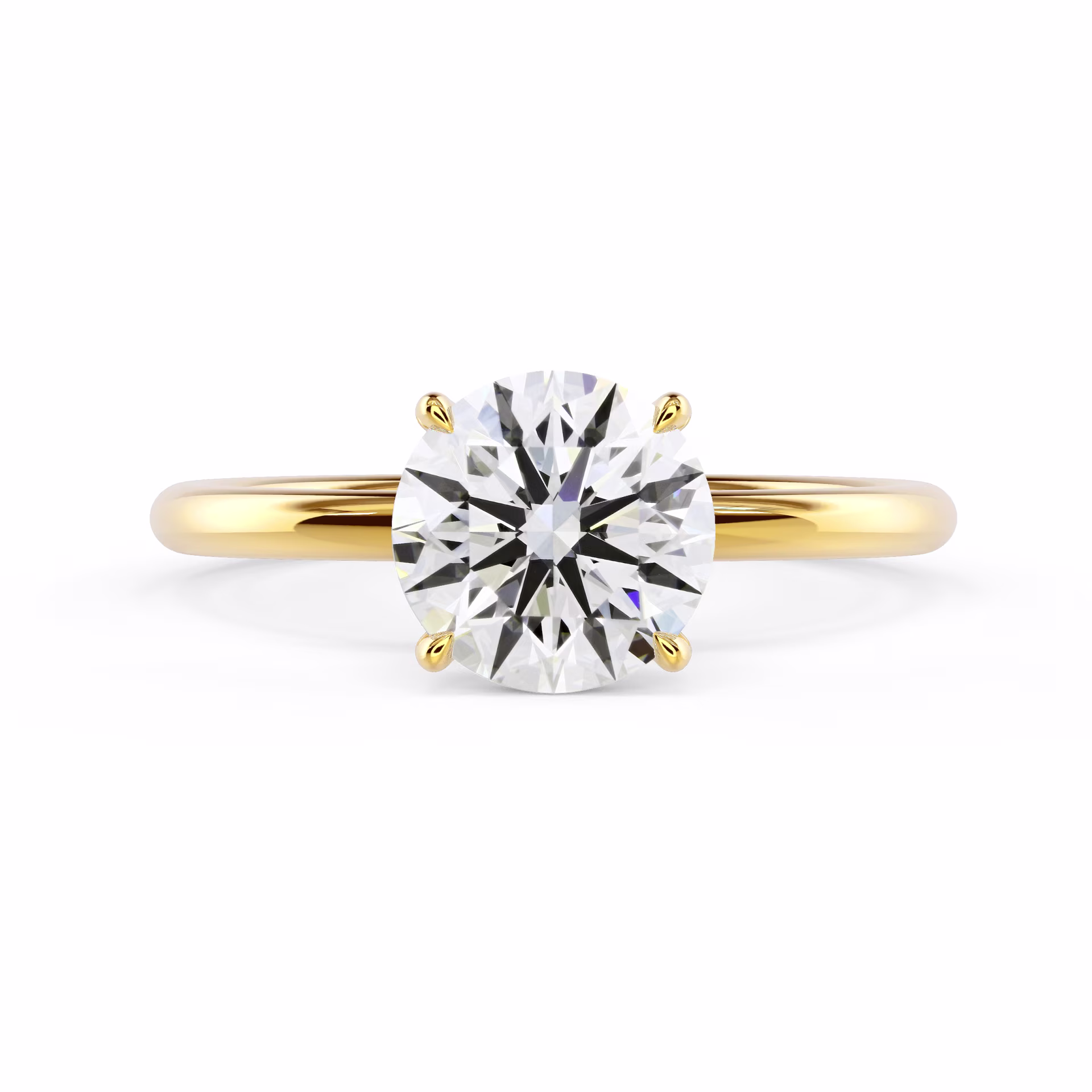 Yellow Gold Round Petite Four Prong Solitaire featuring High Quality Diamonds (Main View)