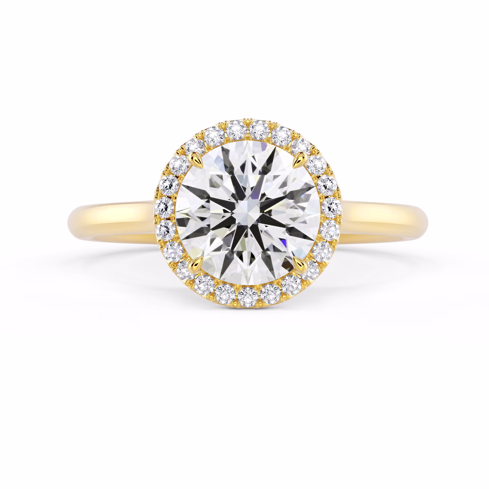 Diamonds set in Yellow Gold Round Single Halo Diamond Engagement Ring (Main View)