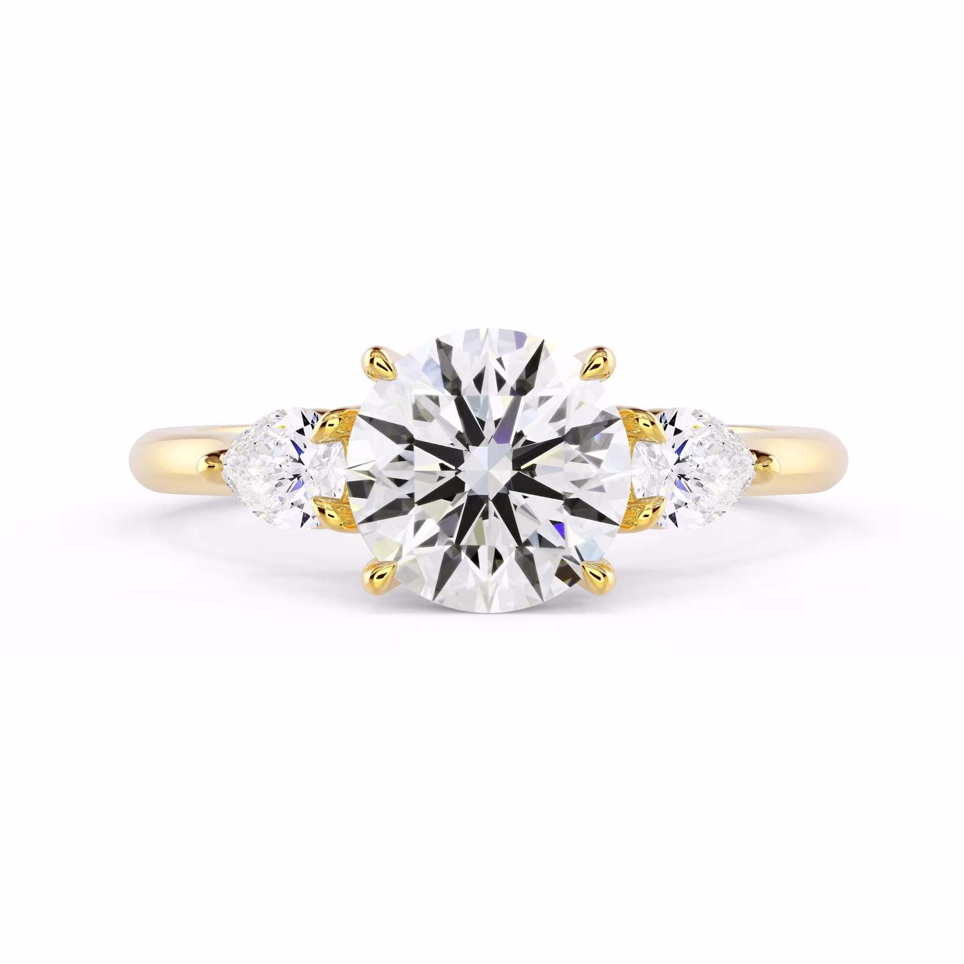 Yellow Gold Round and Pear Diamond Engagement Ring featuring Synthetic Diamonds (Main View)