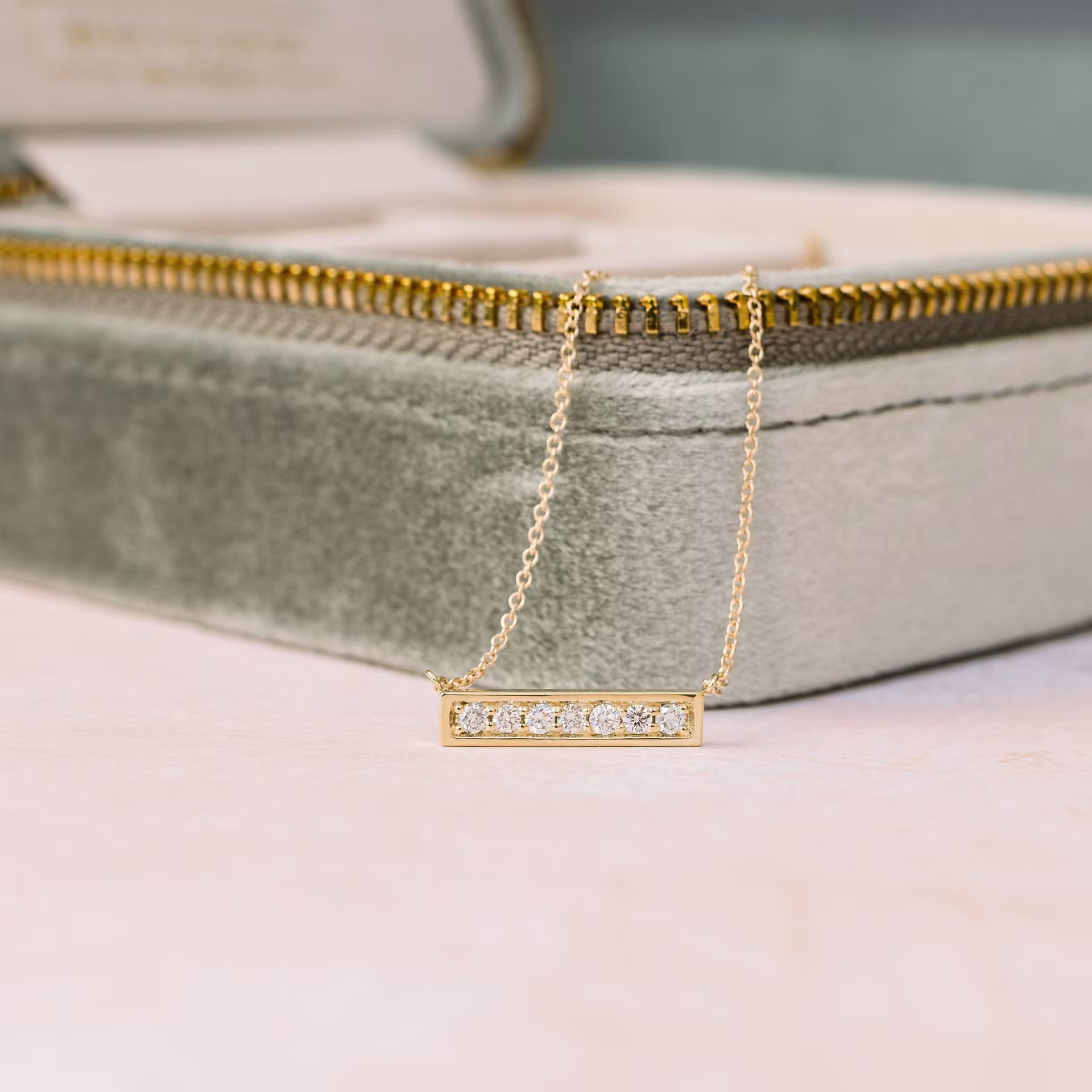 14k yellow gold bar necklace with lab diamonds design ad 122