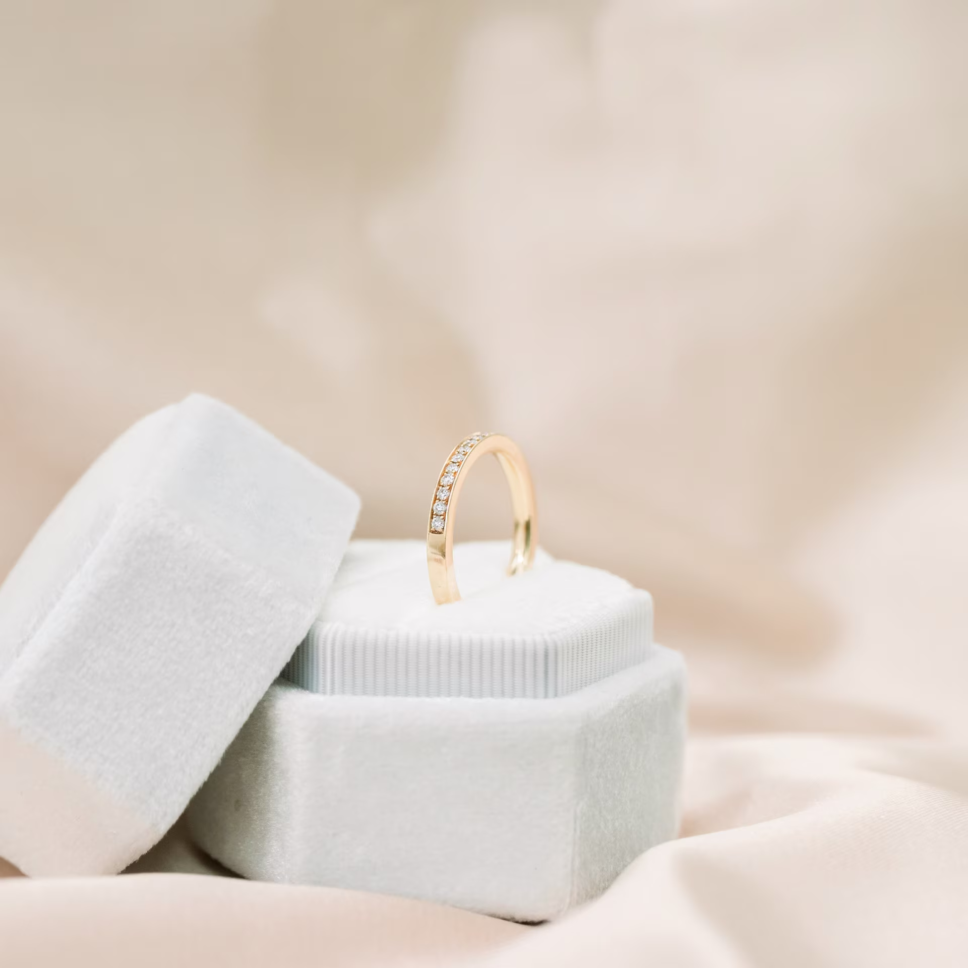 lab diamond channel set half band rose gold