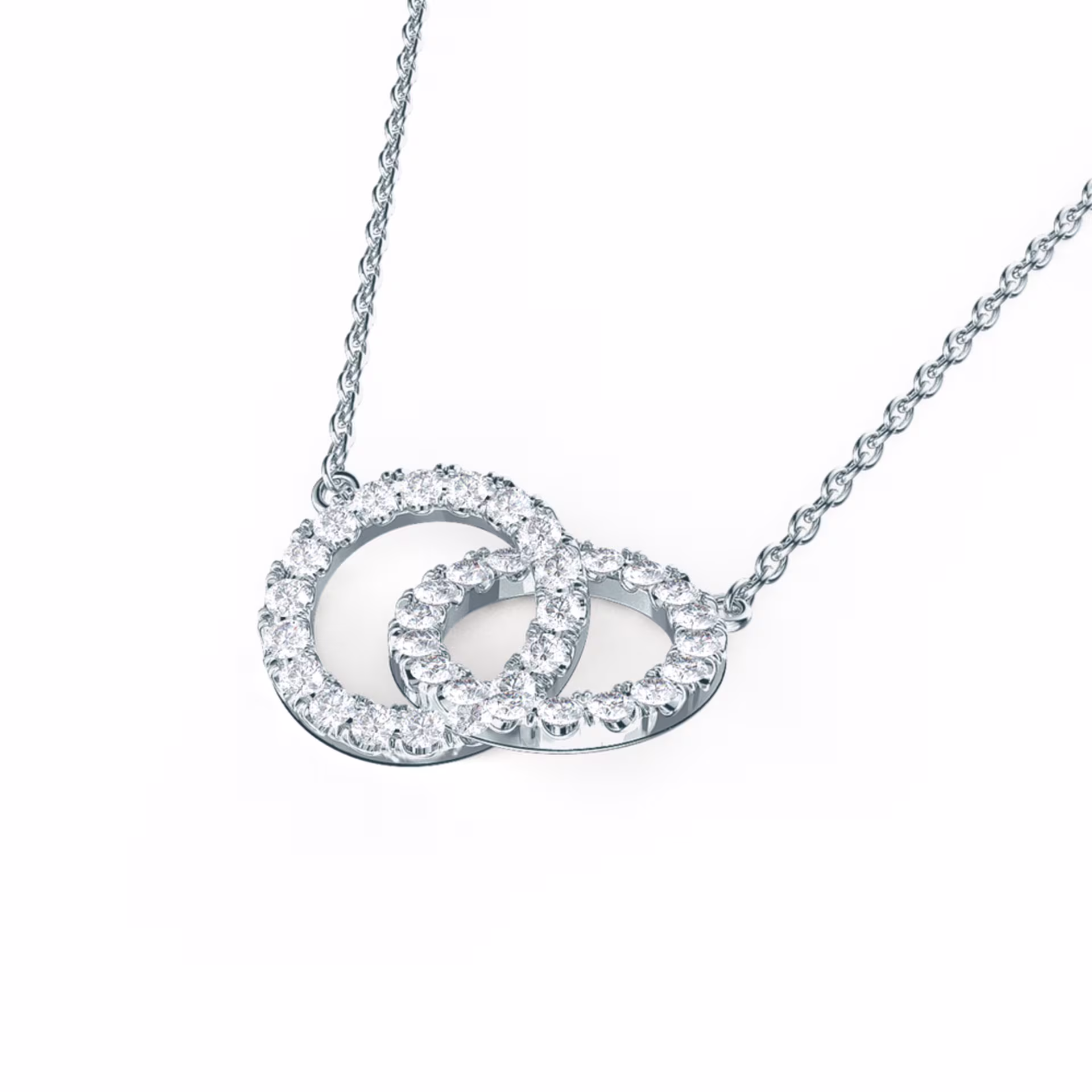 Interlocking Open Circle Double Karma Lab Created Diamond Necklace in White Gold Design-034