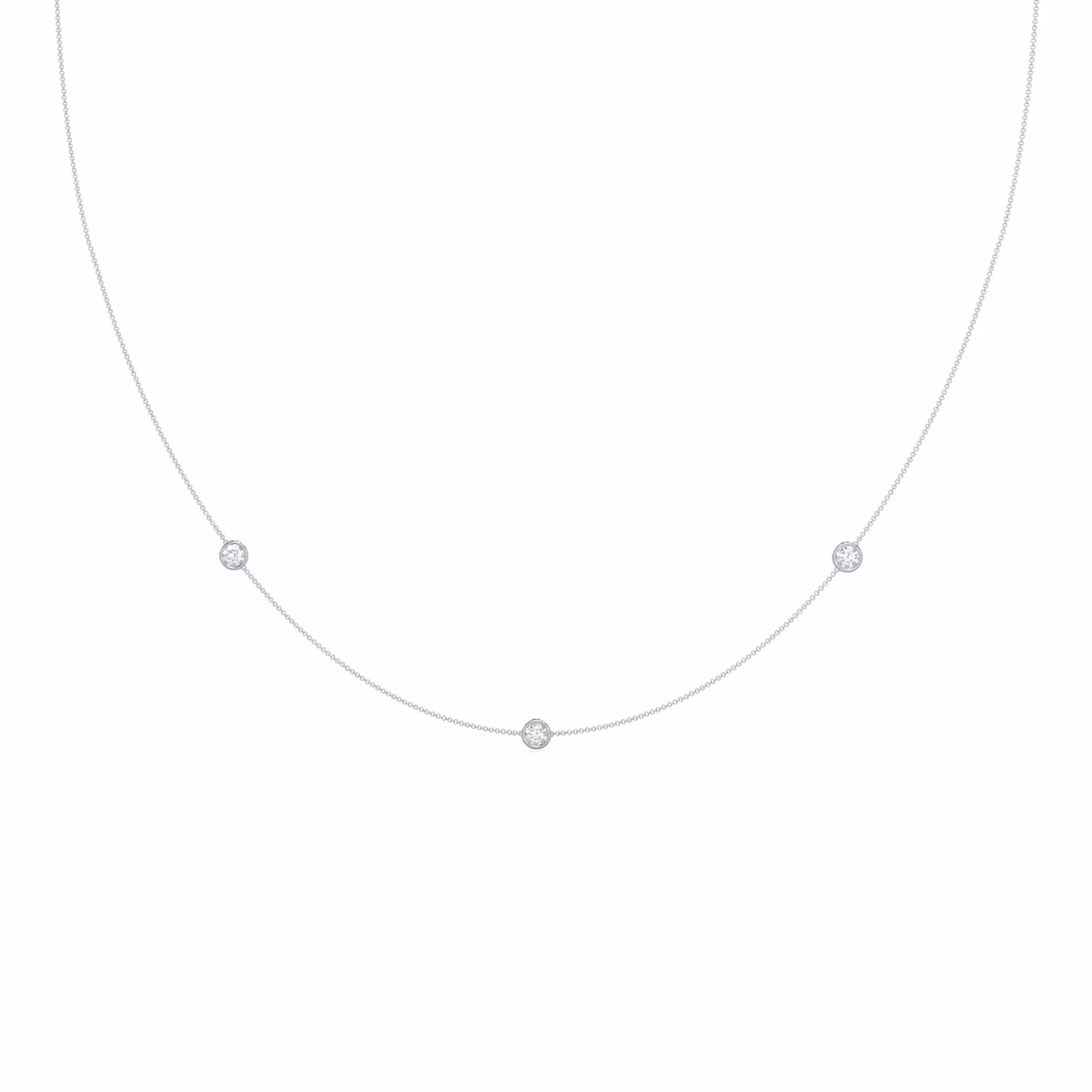 Round Lab Diamonds set in White Gold Triple Diamond Station Necklace (Main View)