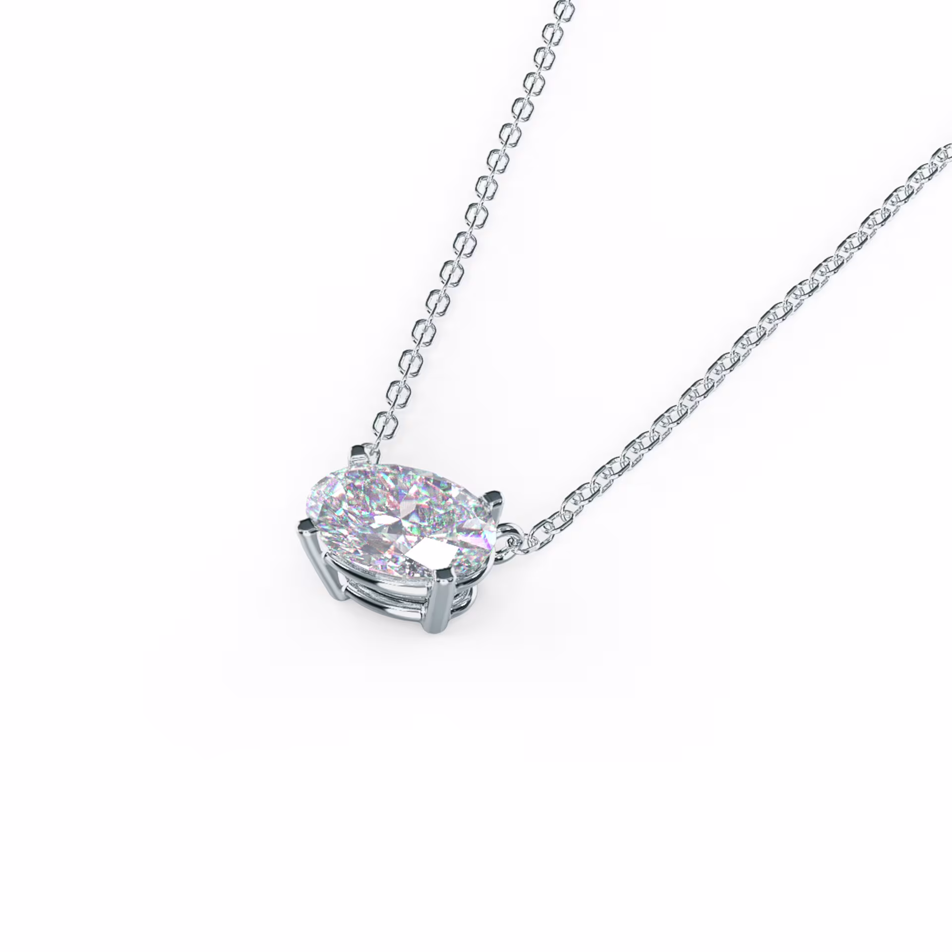 0.7 Carat Lab Diamonds set in Platinum East-West Oval Diamond Pendant (Side View)