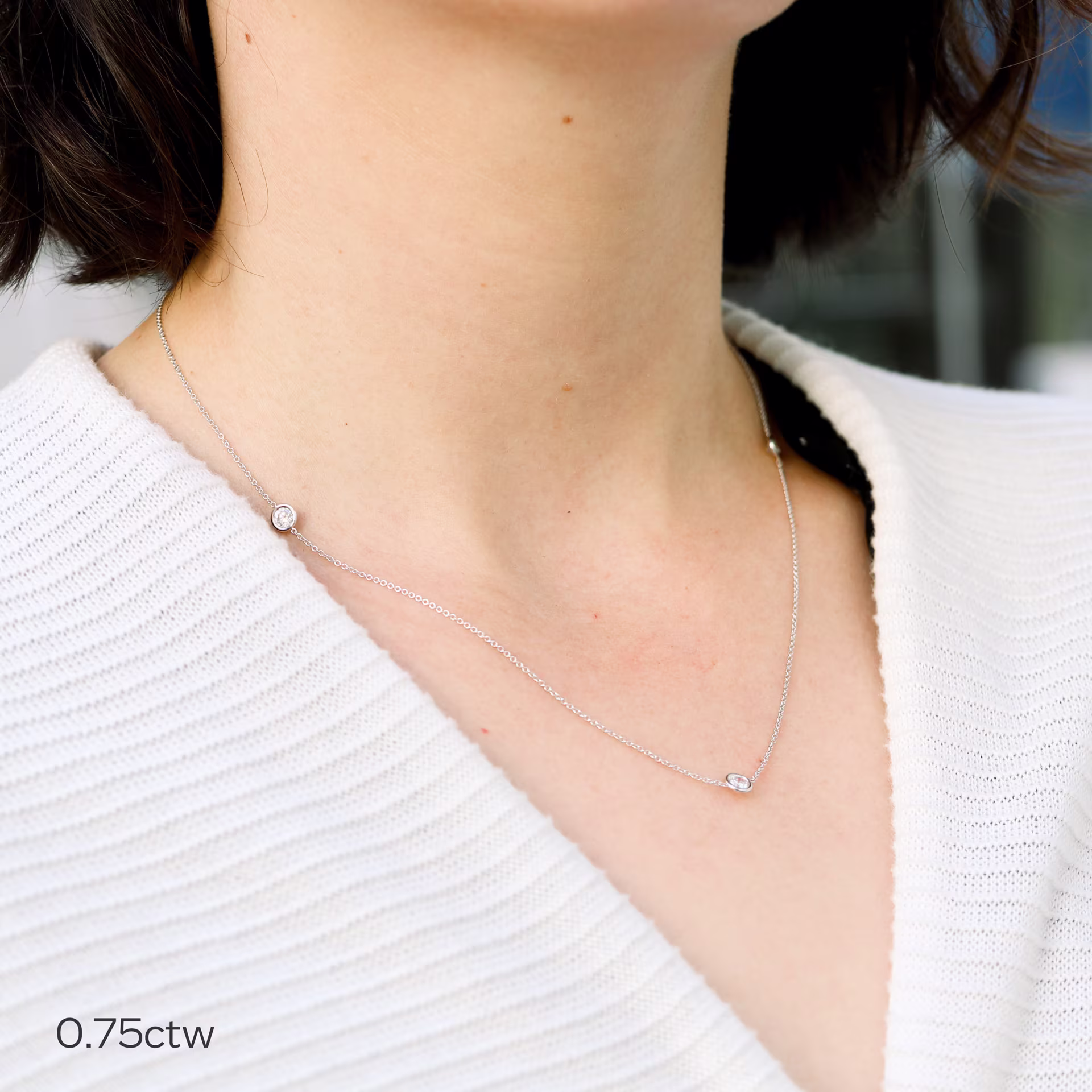 0.7ct ct three stone bezel set lab diamond necklace white gold