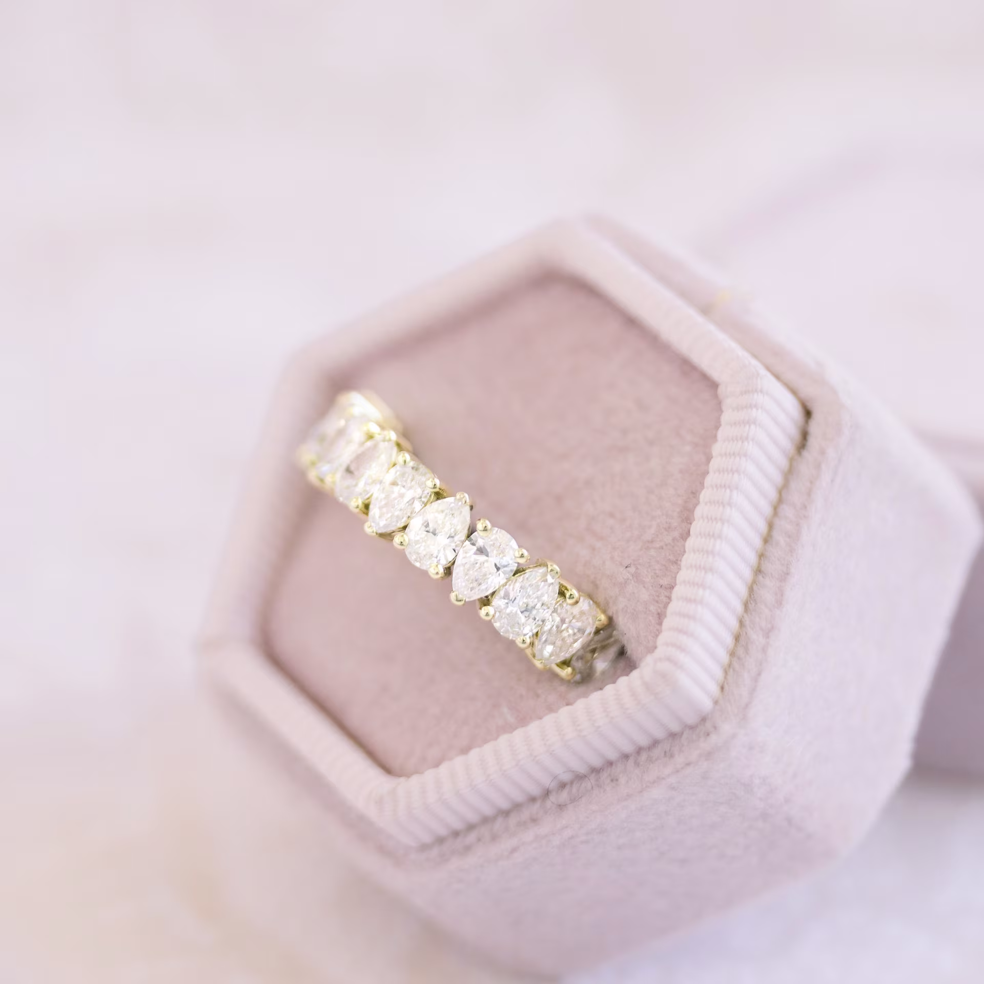 18k yellow gold 3ctw  pear alternating lab diamond eternity band 0.15ct each