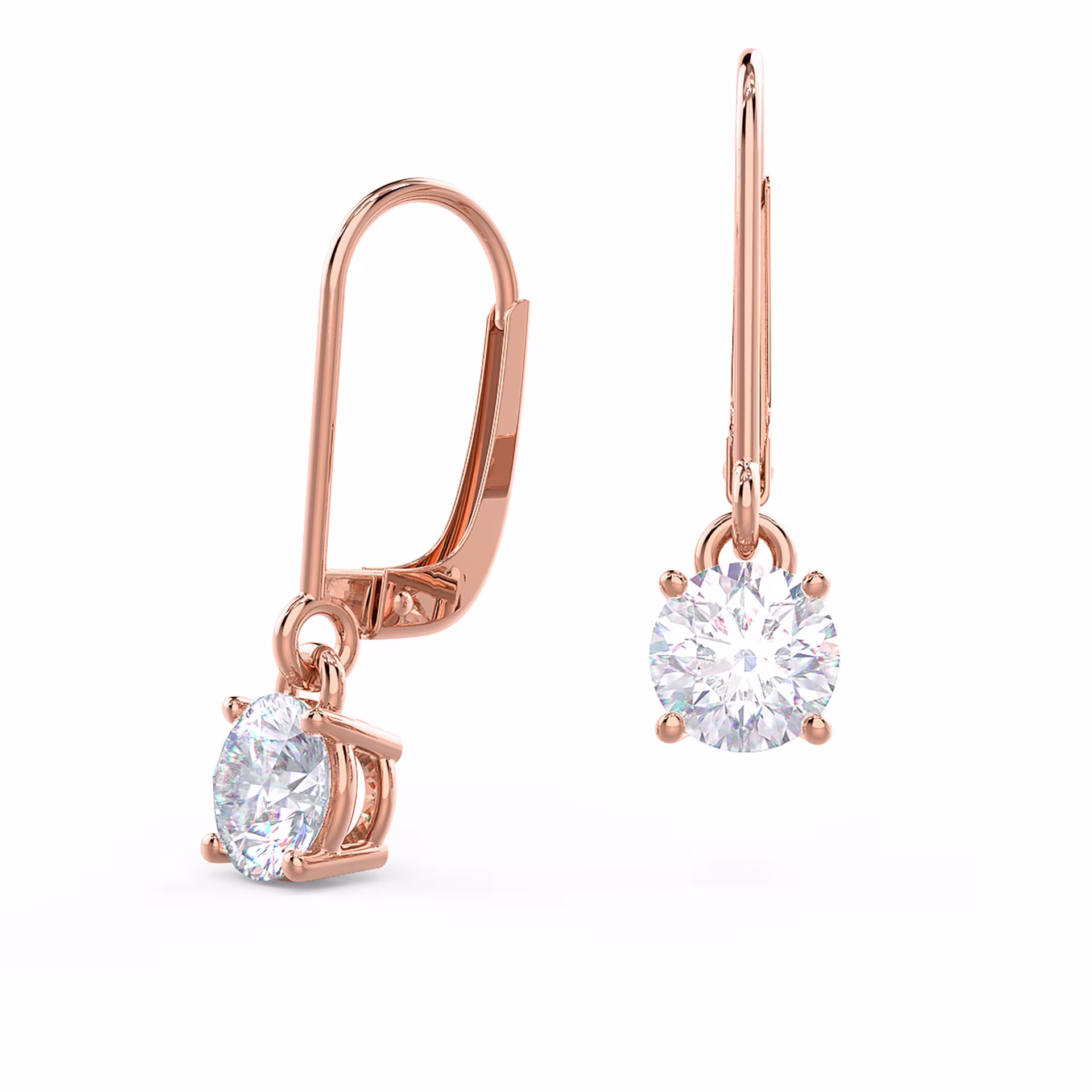 1.5 ctw Round Lab Created Diamonds set in 14k Rose Gold Round Diamond Prong Set Drop Earrings ()