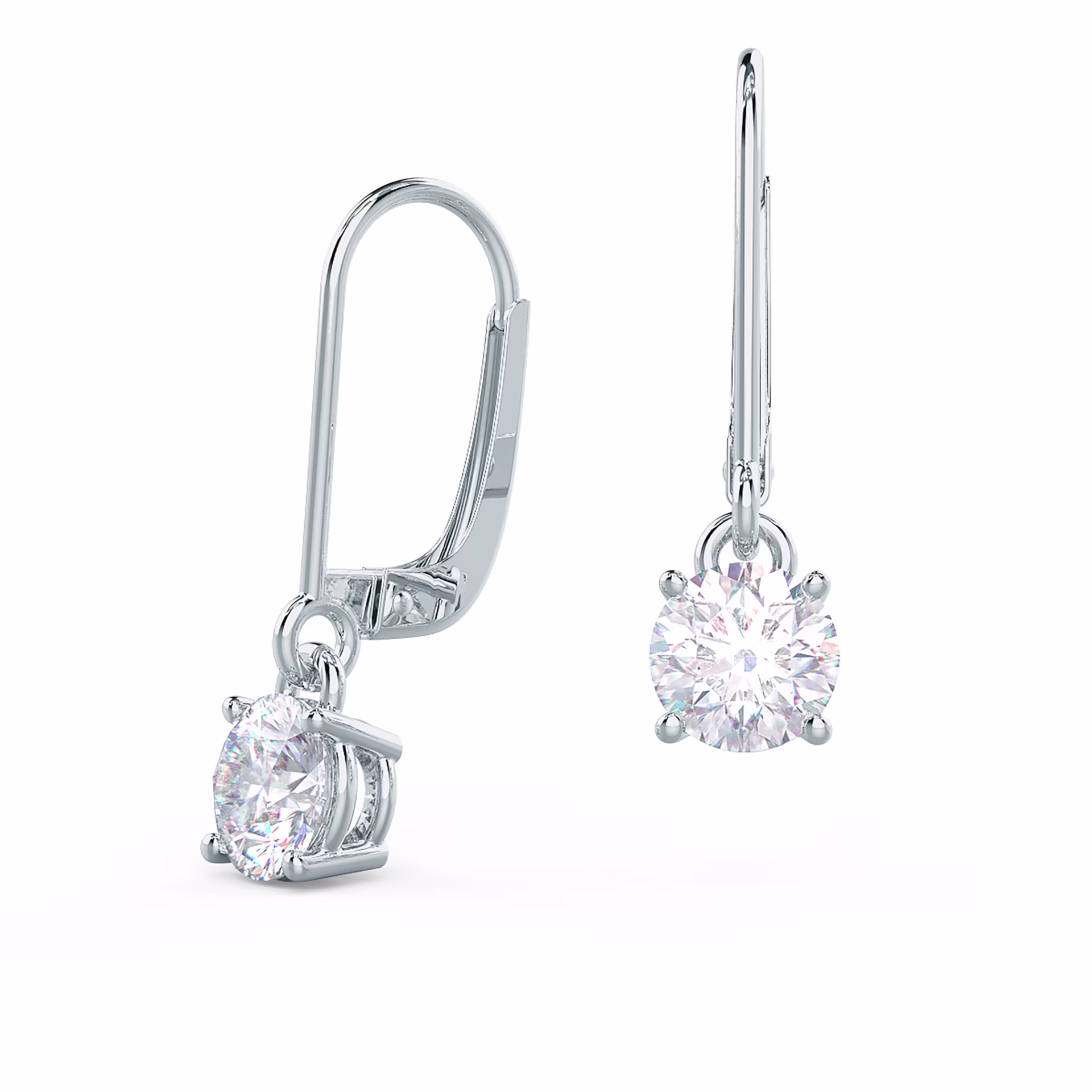 1.5 ctw Round Diamonds set in Platinum Round Diamond Prong Set Drop Earrings (Main View)