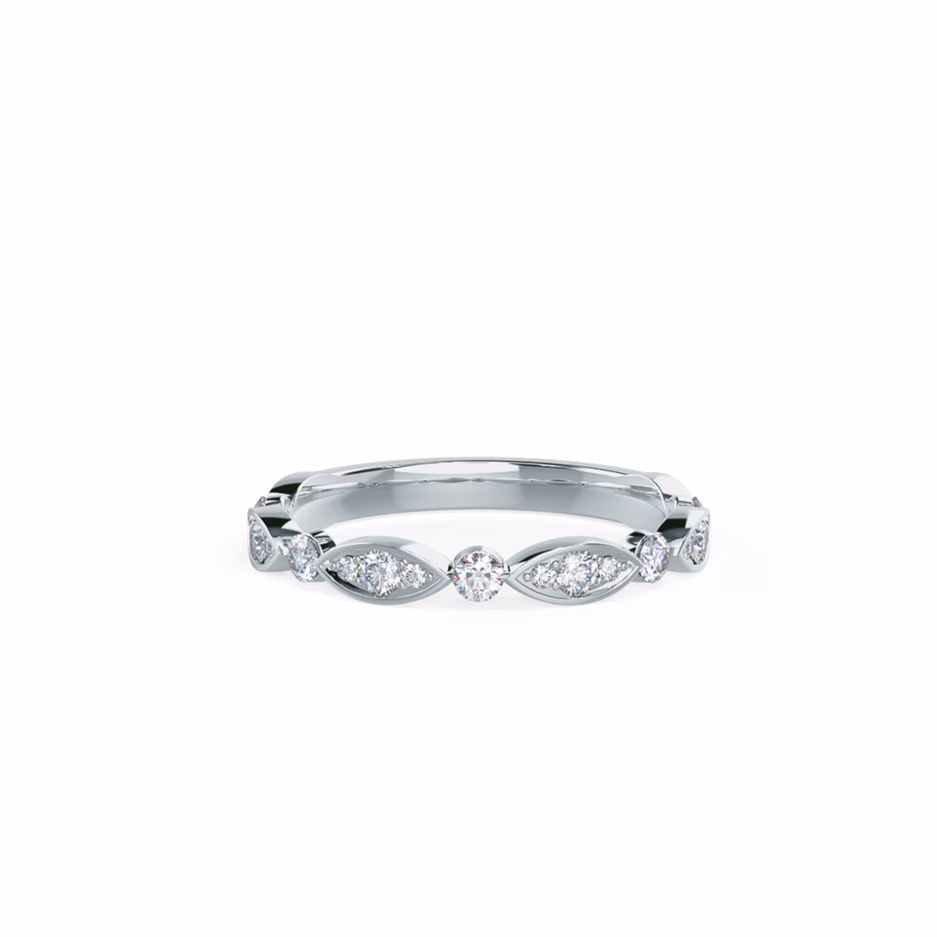 Leaf Swirling Lab Created Diamond Wedding Band in Platinum Design-216
