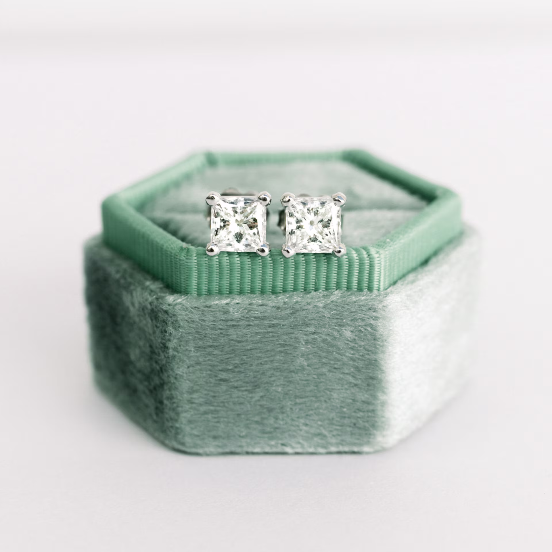 2 ctw Princess Stud Earrings in white gold made with laboratory grown diamonds ADA Diamonds ad design number 002