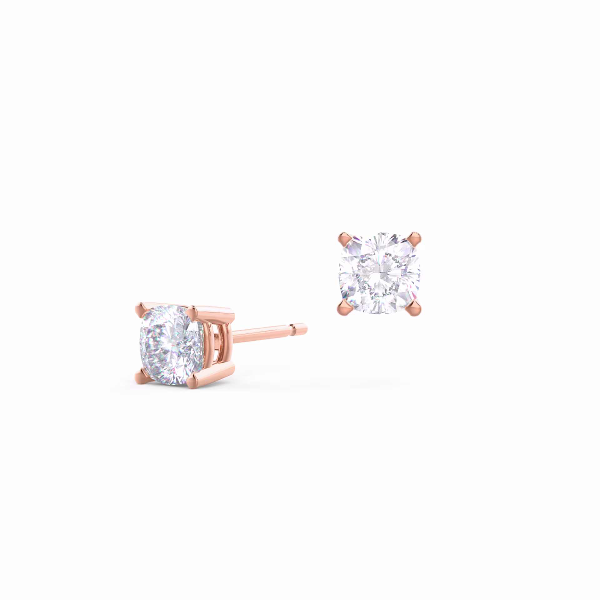 1.0 ct Lab Grown Diamonds set in 14k Rose Gold Cushion Cut Diamond Stud Earrings (Main View)