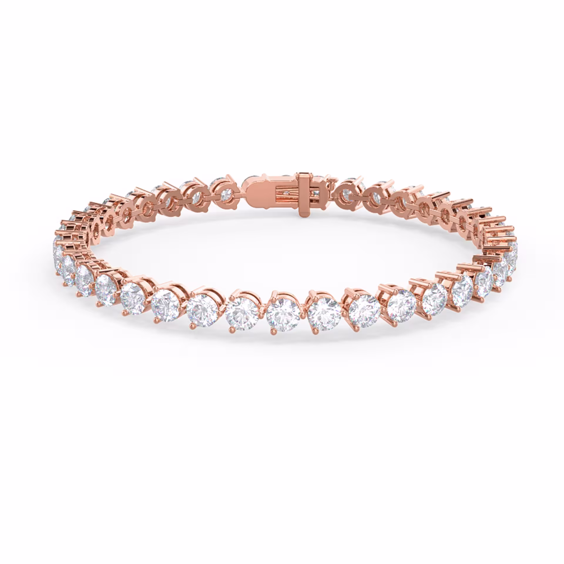 Hand Selected Round Lab Grown Diamonds set in Rose Gold Three Prong Tennis Bracelet (Main View)