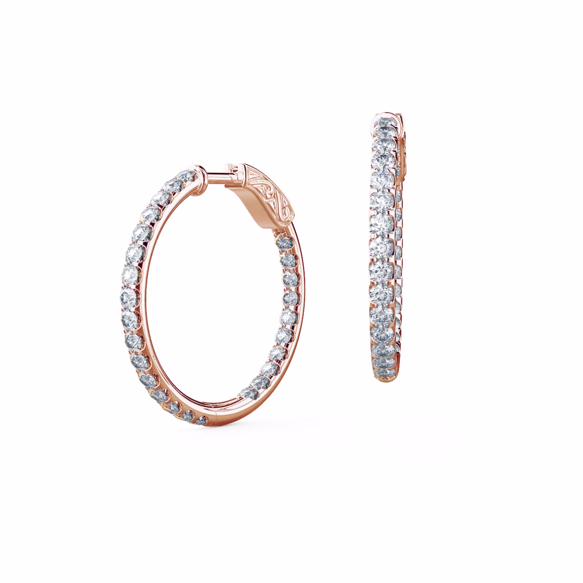 14k Rose Gold Inside Out Diamond Hoop Earrings featuring 1.0 ctw Round Brilliant Lab Diamonds ()