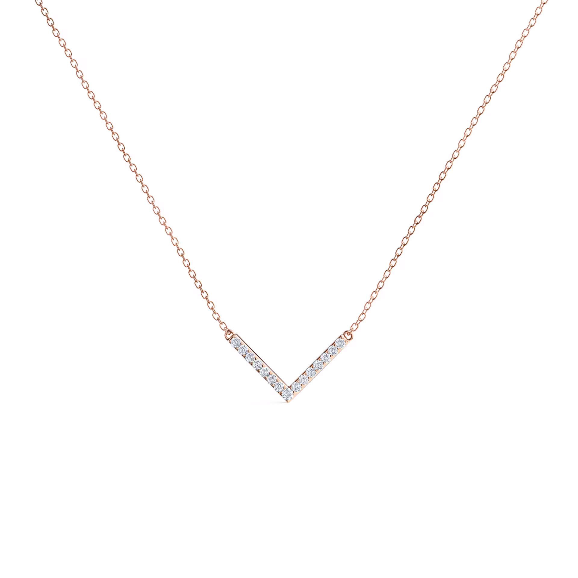 0.24 Carat Round Created Diamonds set in 14 Karat Rose Gold V Necklace ()
