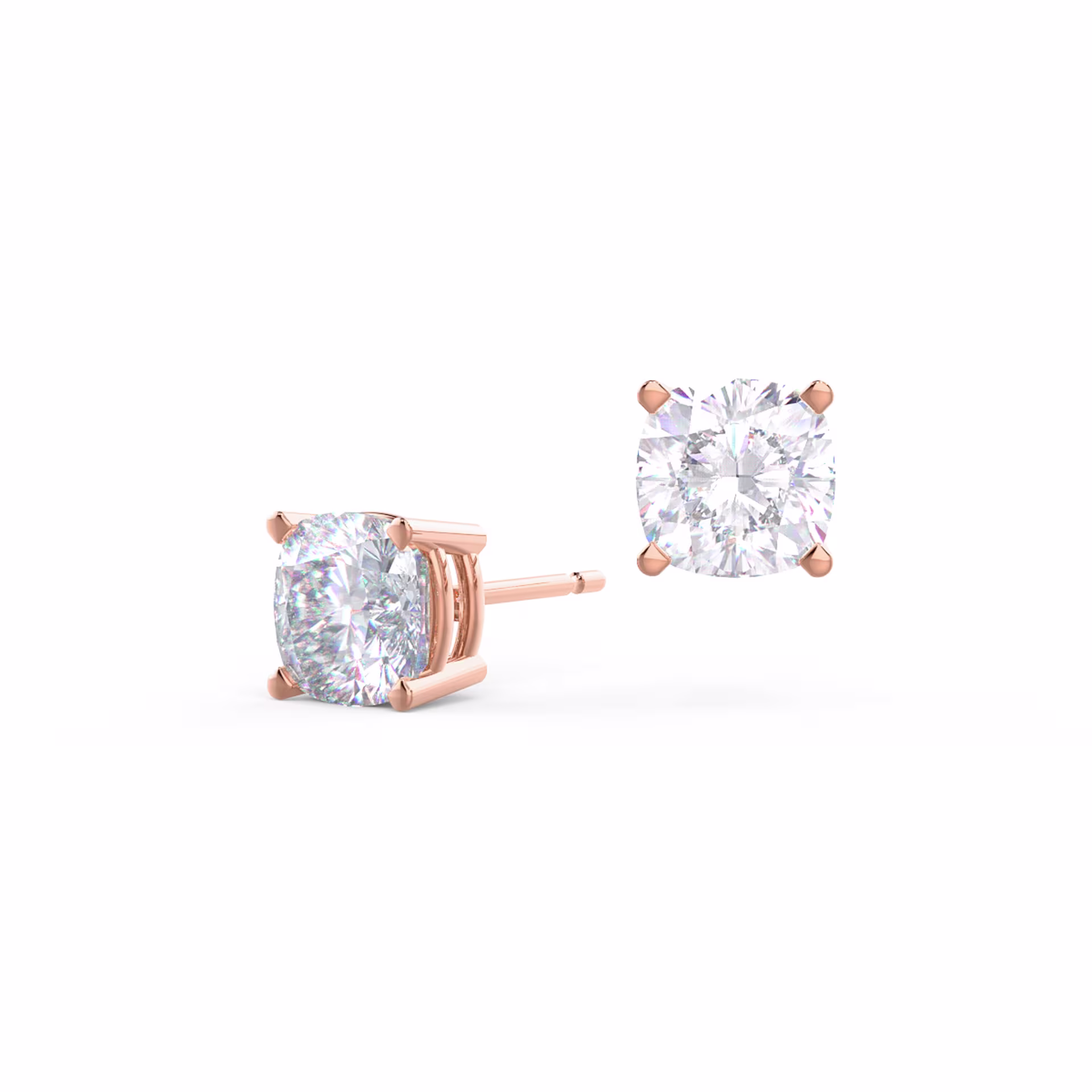 2.0 Carat Synthetic Diamonds set in Rose Gold Cushion Stud Earrings (Main View)