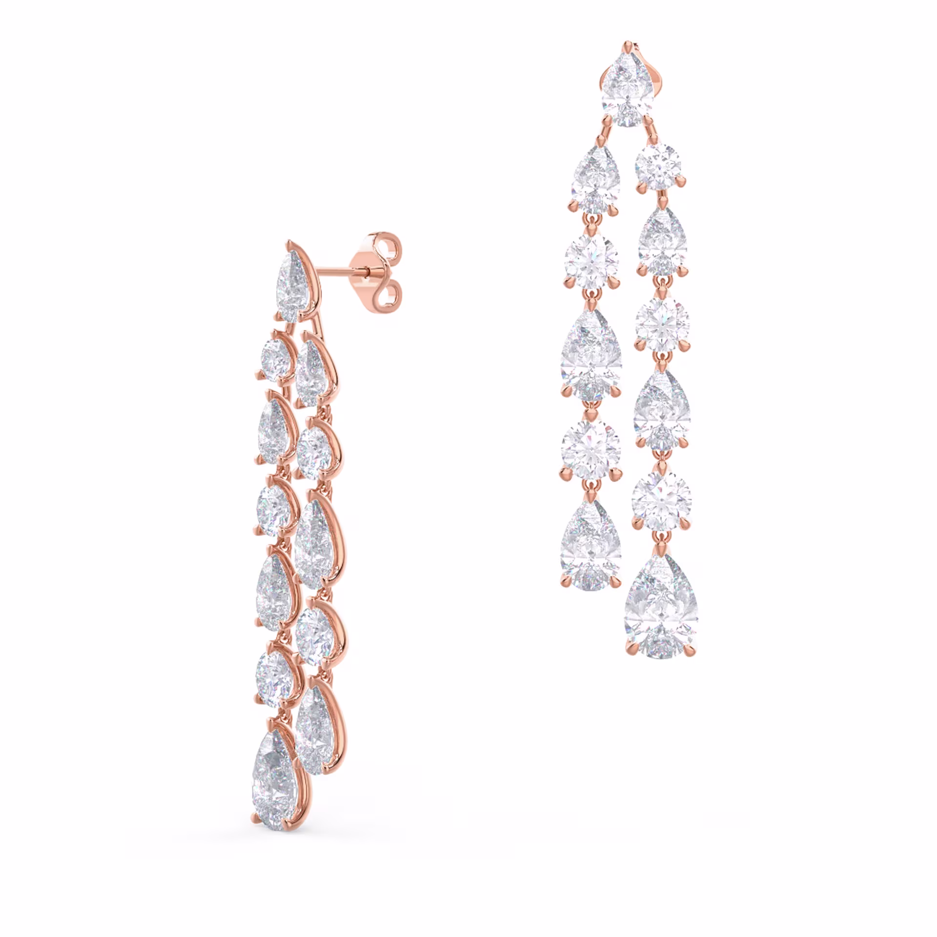 Lab Diamonds set in 14k Rose Gold Round and Pear Two Strand Duet Earrings (Main View)