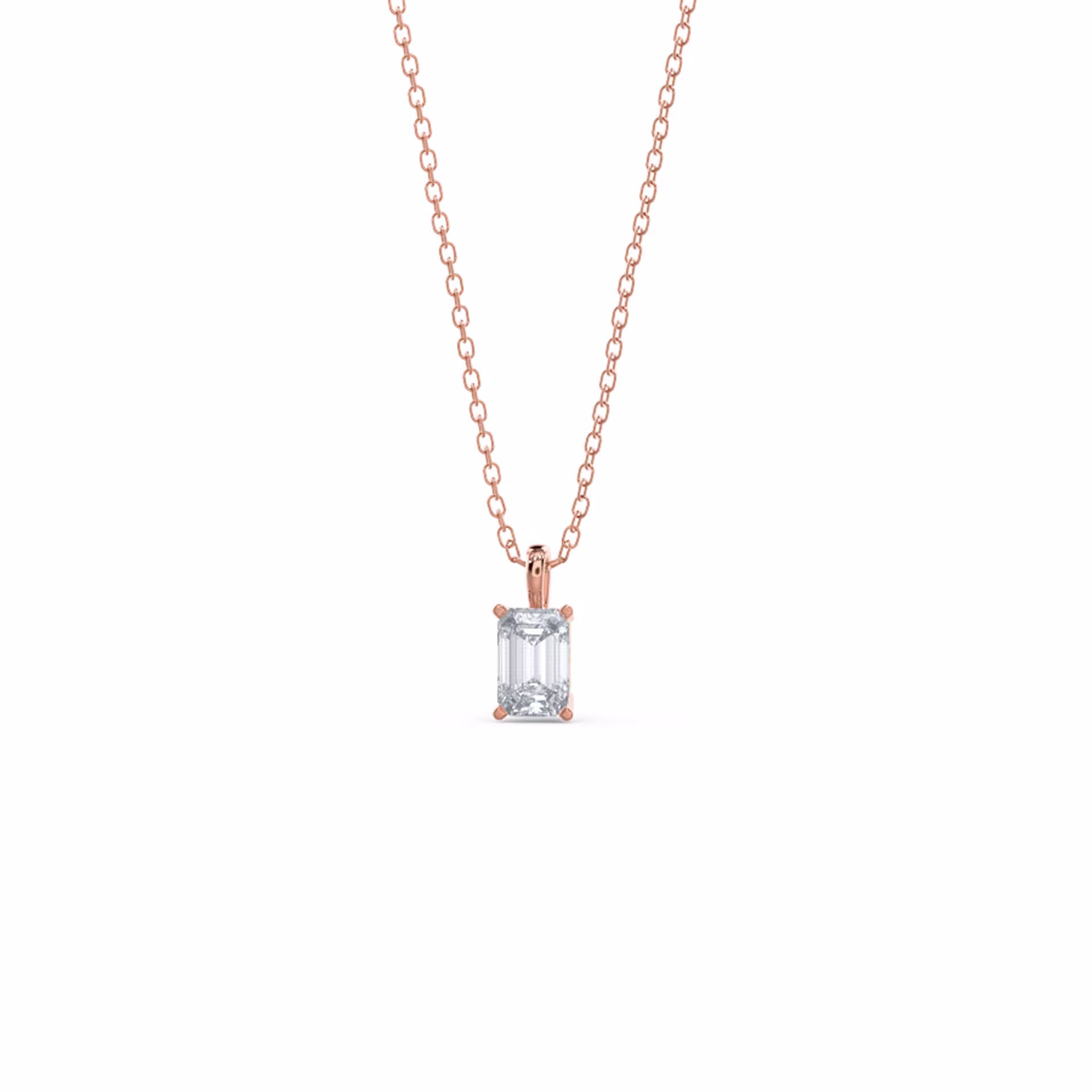 0.7 Carat Man Made Diamonds set in 14k Rose Gold Emerald Cut Diamond Pendant (Main View)