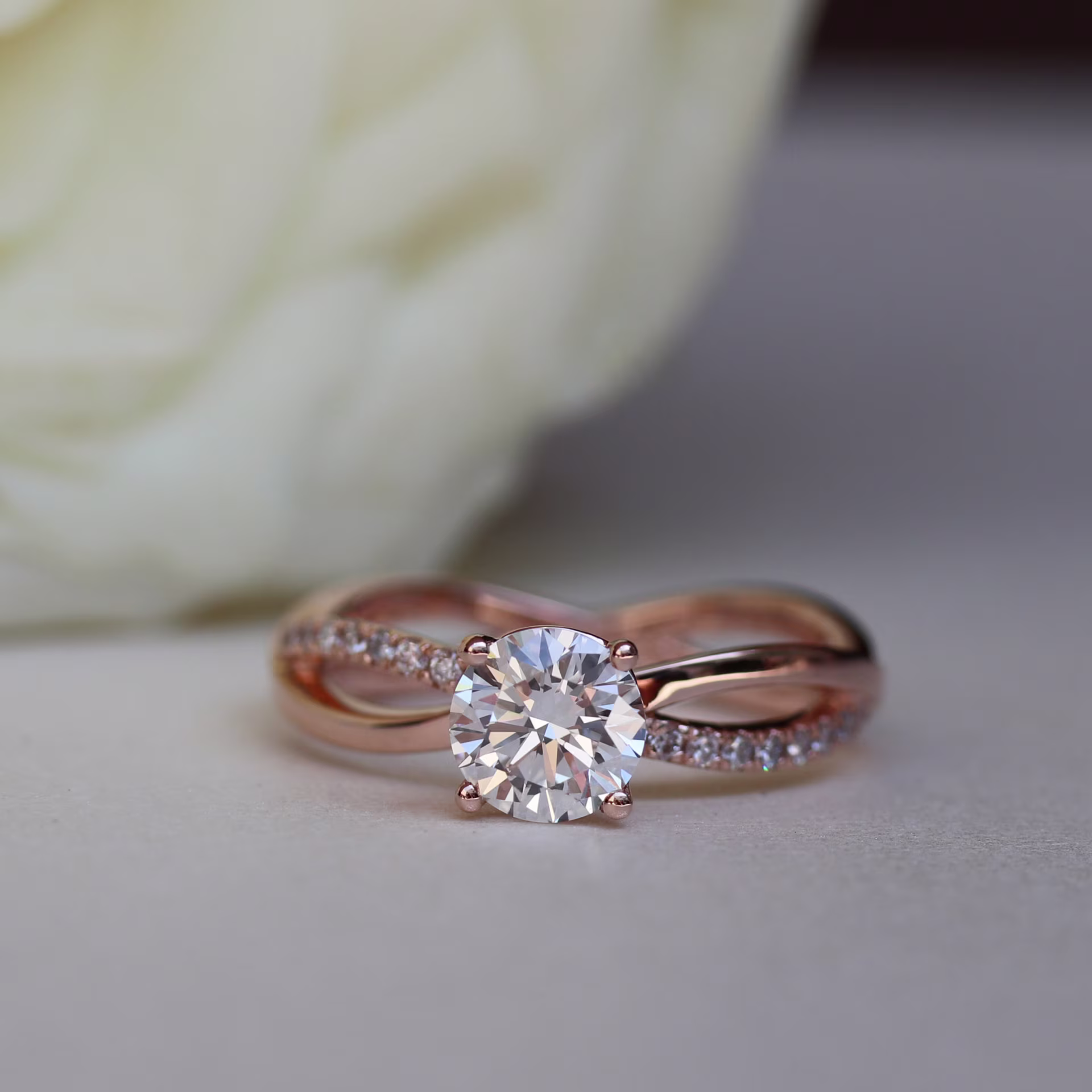 Infinity Twist Setting Lab Grown Diamond Engagement Ring In Rose Gold AD154