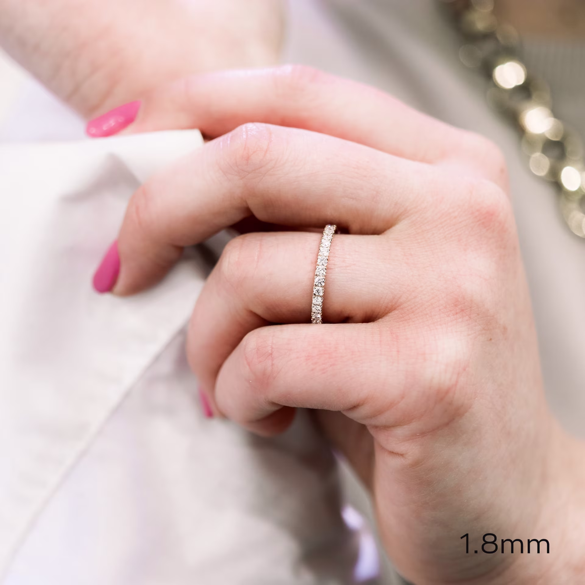 round 1.8mm lab diamond french Pavé 3/4 anniversary band ada diamonds design ad275 on model