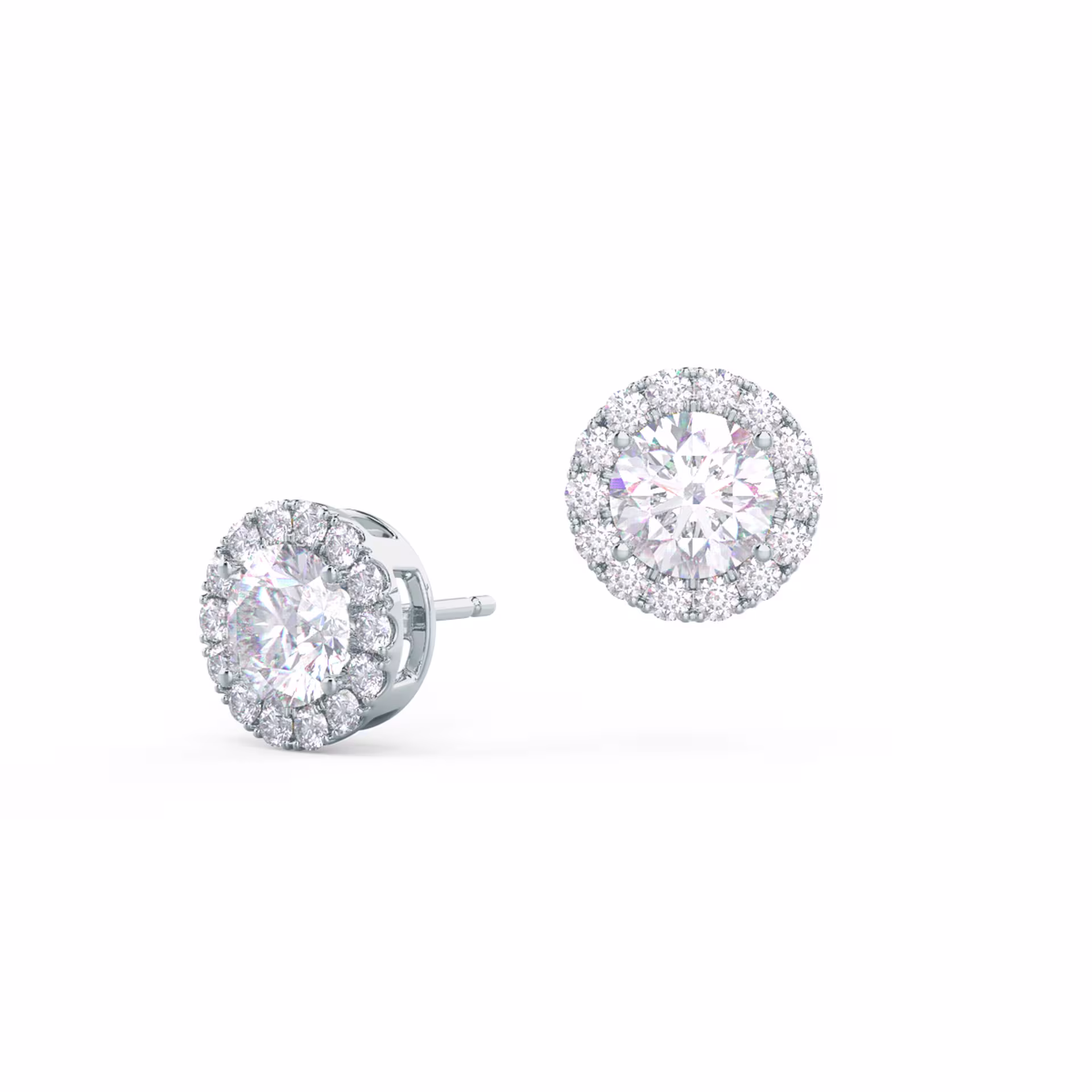 Round Brilliant Lab Grown Diamonds set in White Gold Diamond Single Halo Round Stud Earrings (Main View)