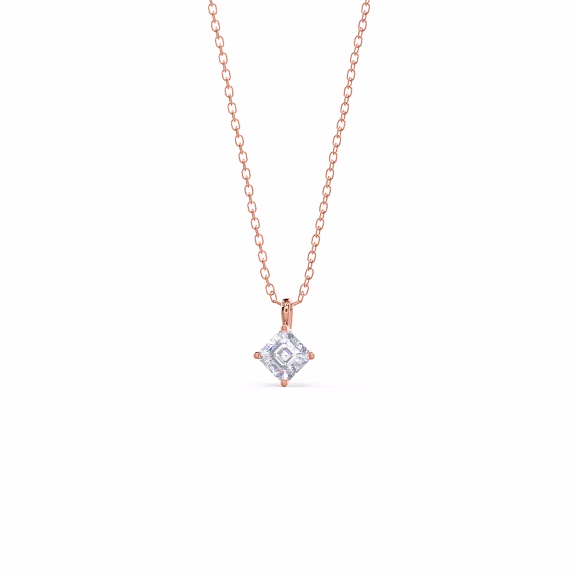0.5 Carat Lab Diamonds set in 14k Rose Gold Asscher Cut Diamond Solitaire Pendant (Main View)