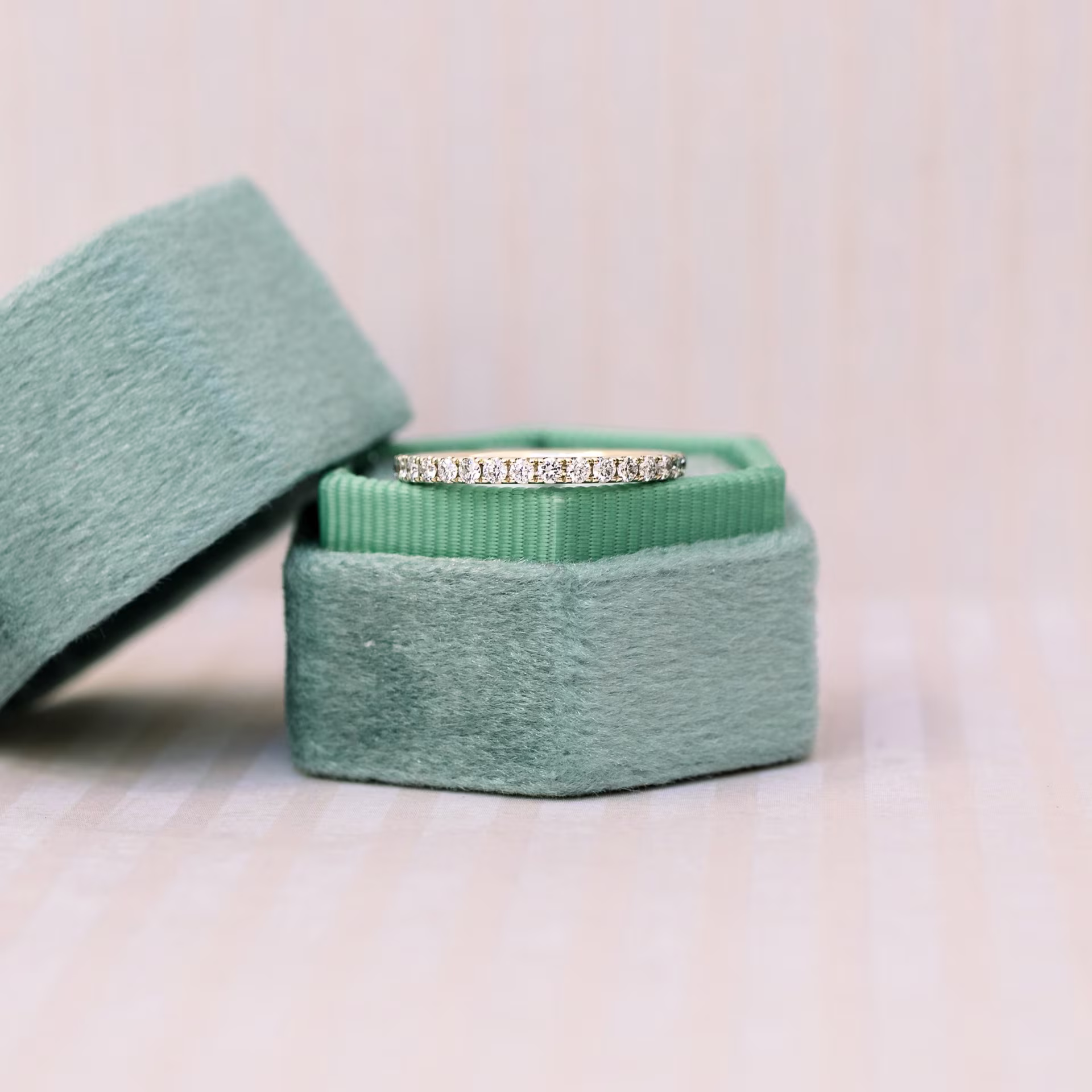 Yellow Gold U Pavé Three Quarter Lab Diamond Wedding Band  Ada Diamonds AD-171