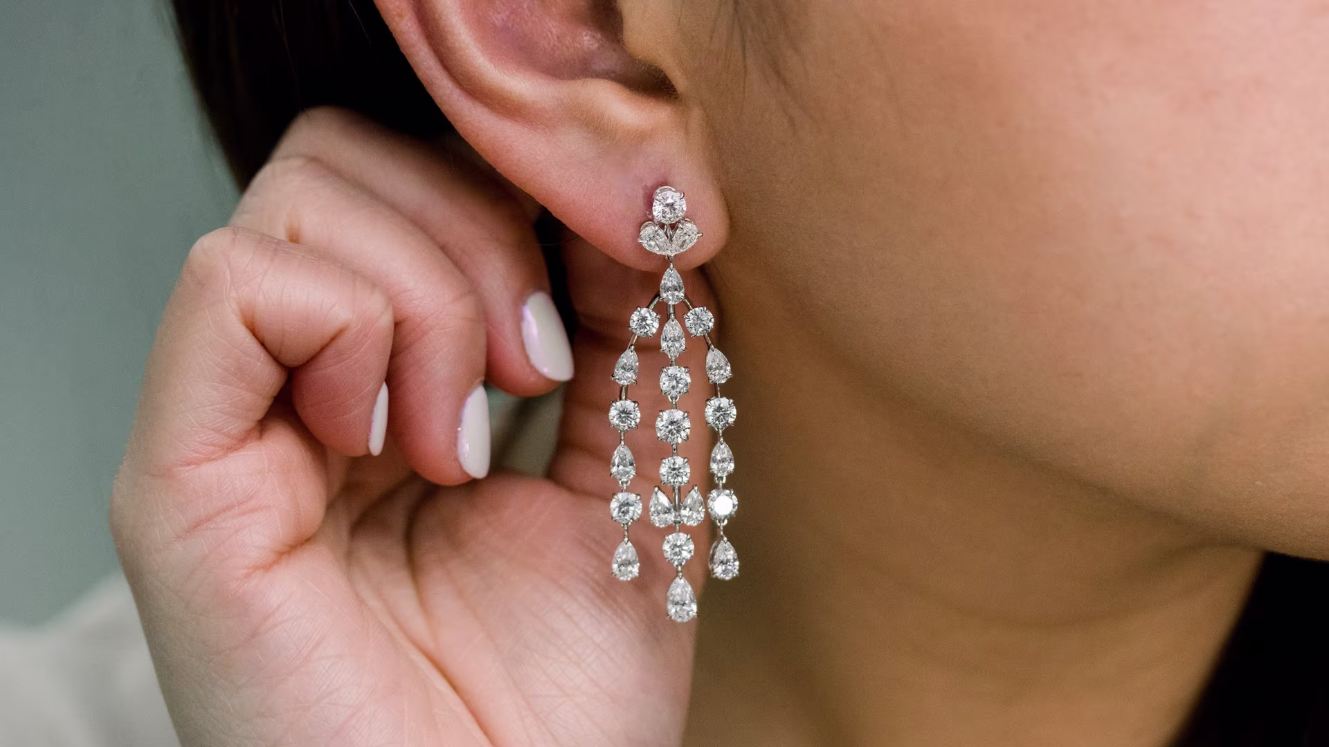 white gold three strand lab diamond earrings